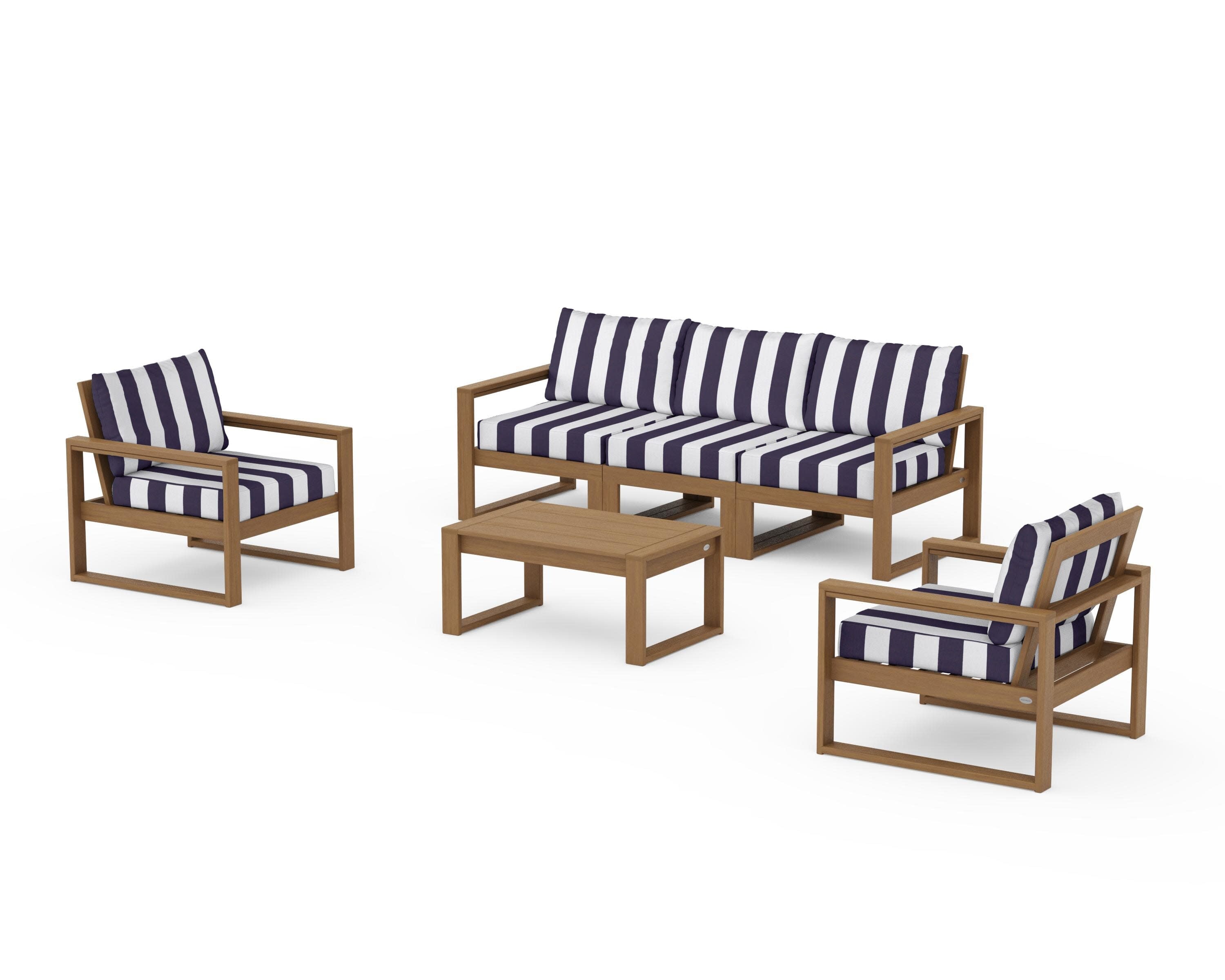 EDGE Sectional 4-Piece Deep Seating Set with Sofa in Natural / Cabana Stripe Navy