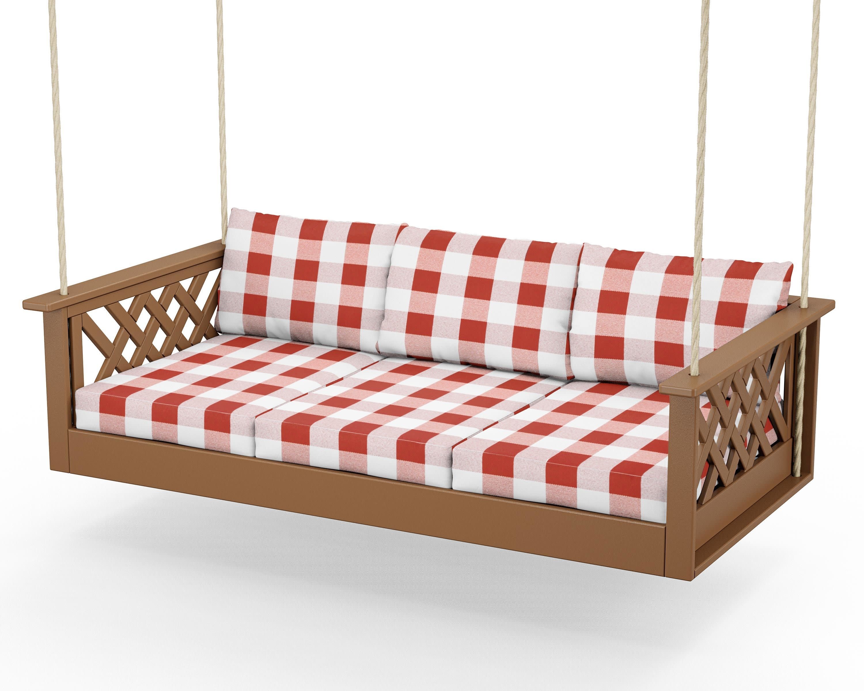 Wovendale Daybed Swing in Teak / Buffalo Plaid Crimson