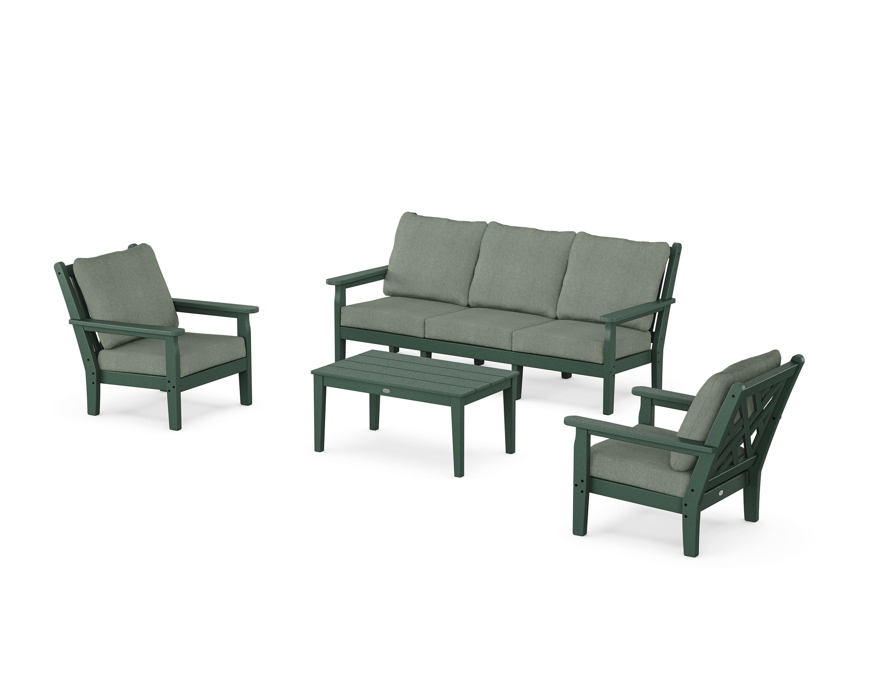 Chippendale 4-Piece Deep Seating Set with Sofa in Green / Cast Sage