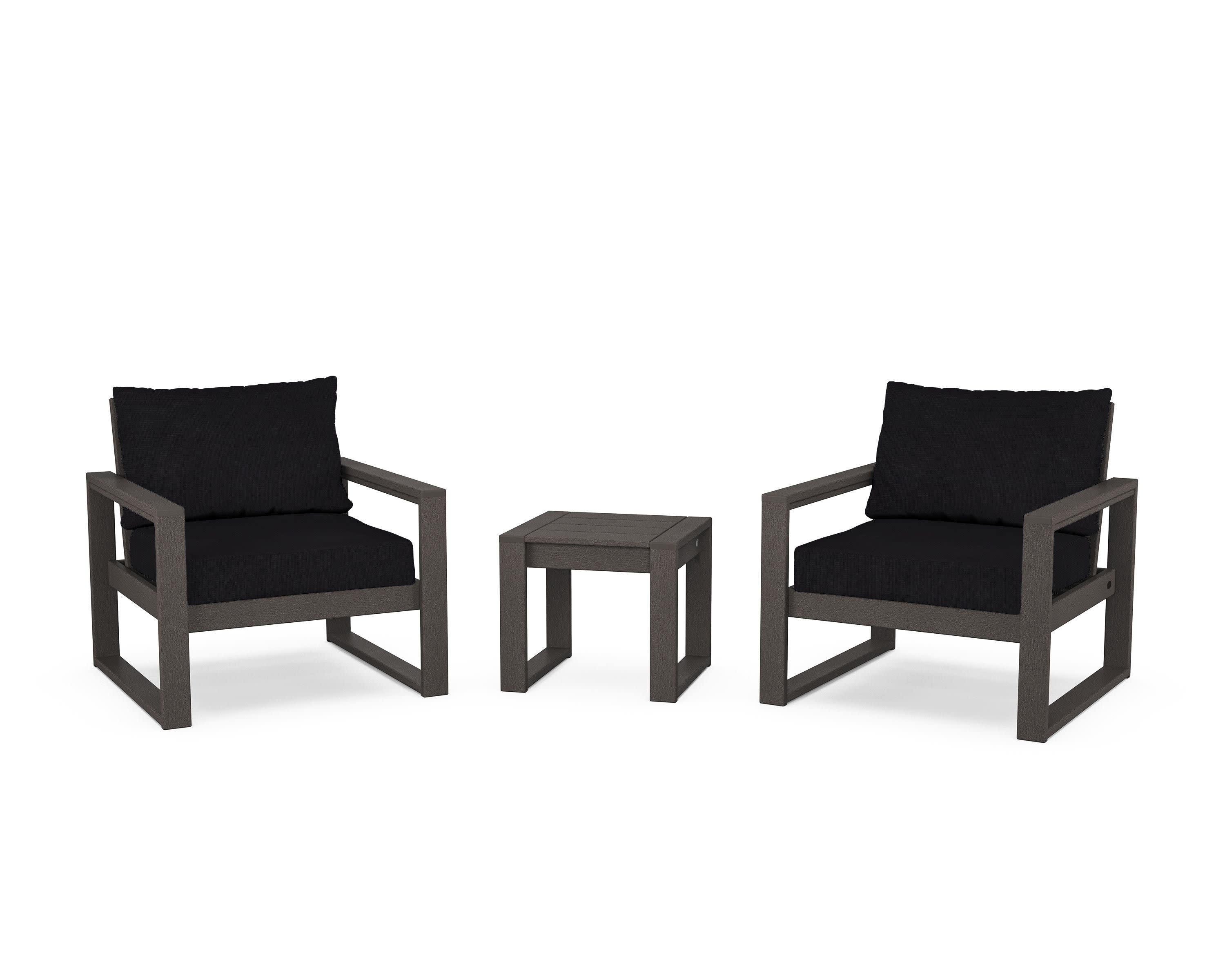 EDGE Sectional 3-Piece Deep Seating Set in Vintage Coffee / Midnight Linen