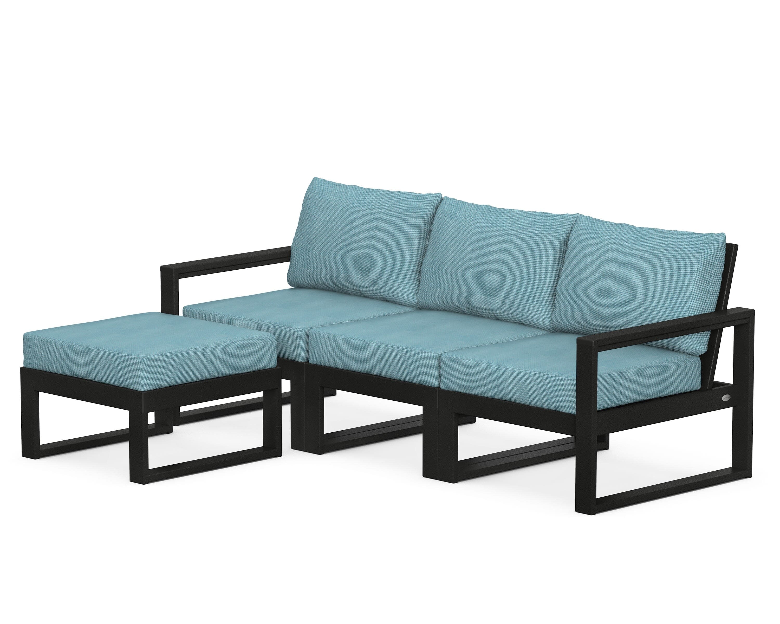 EDGE 4-Piece Modular Deep Seating Set with Ottoman in Black / Lattice Sky Blue