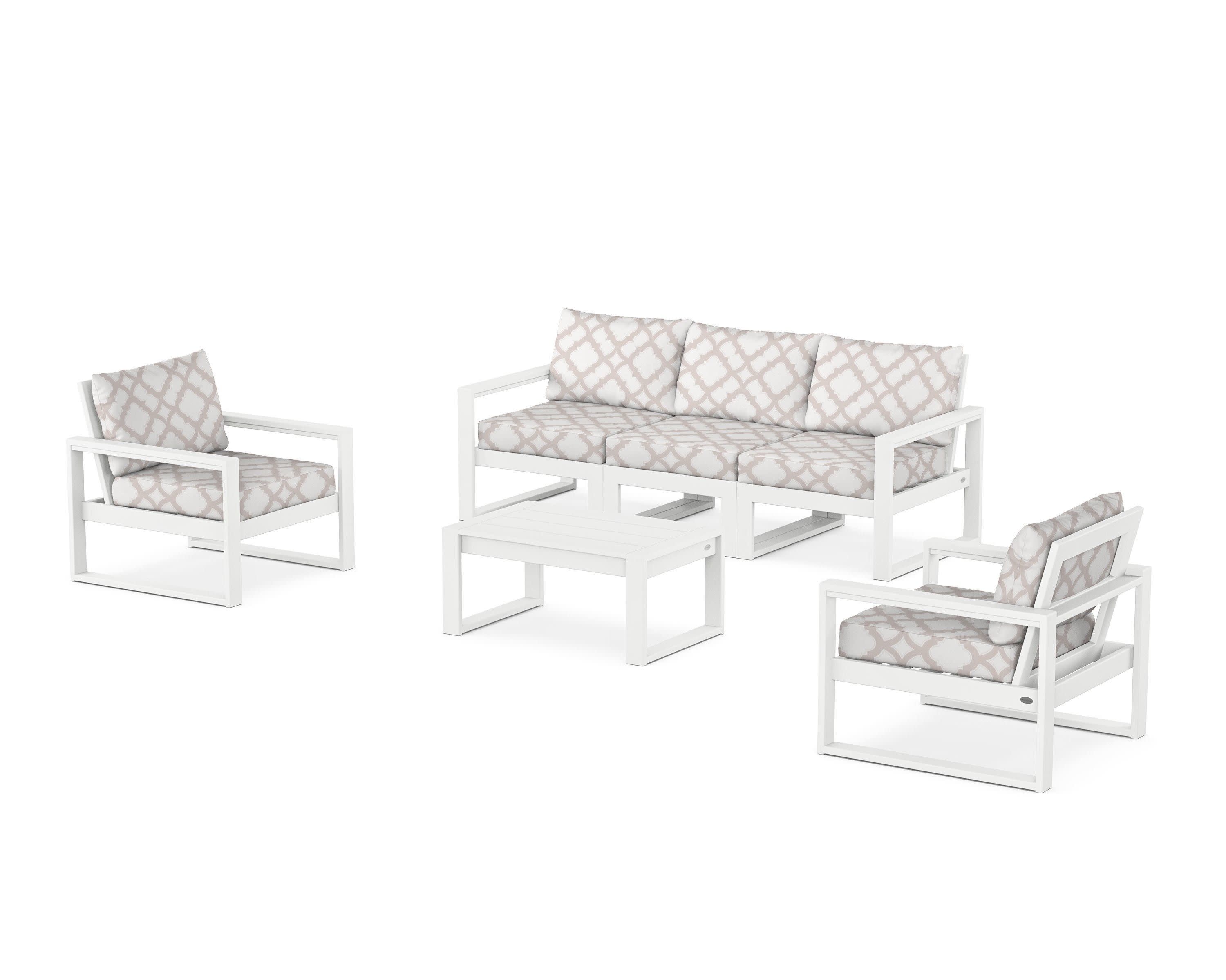 EDGE Sectional 4-Piece Deep Seating Set with Sofa in White / Trellis Dune Burlap