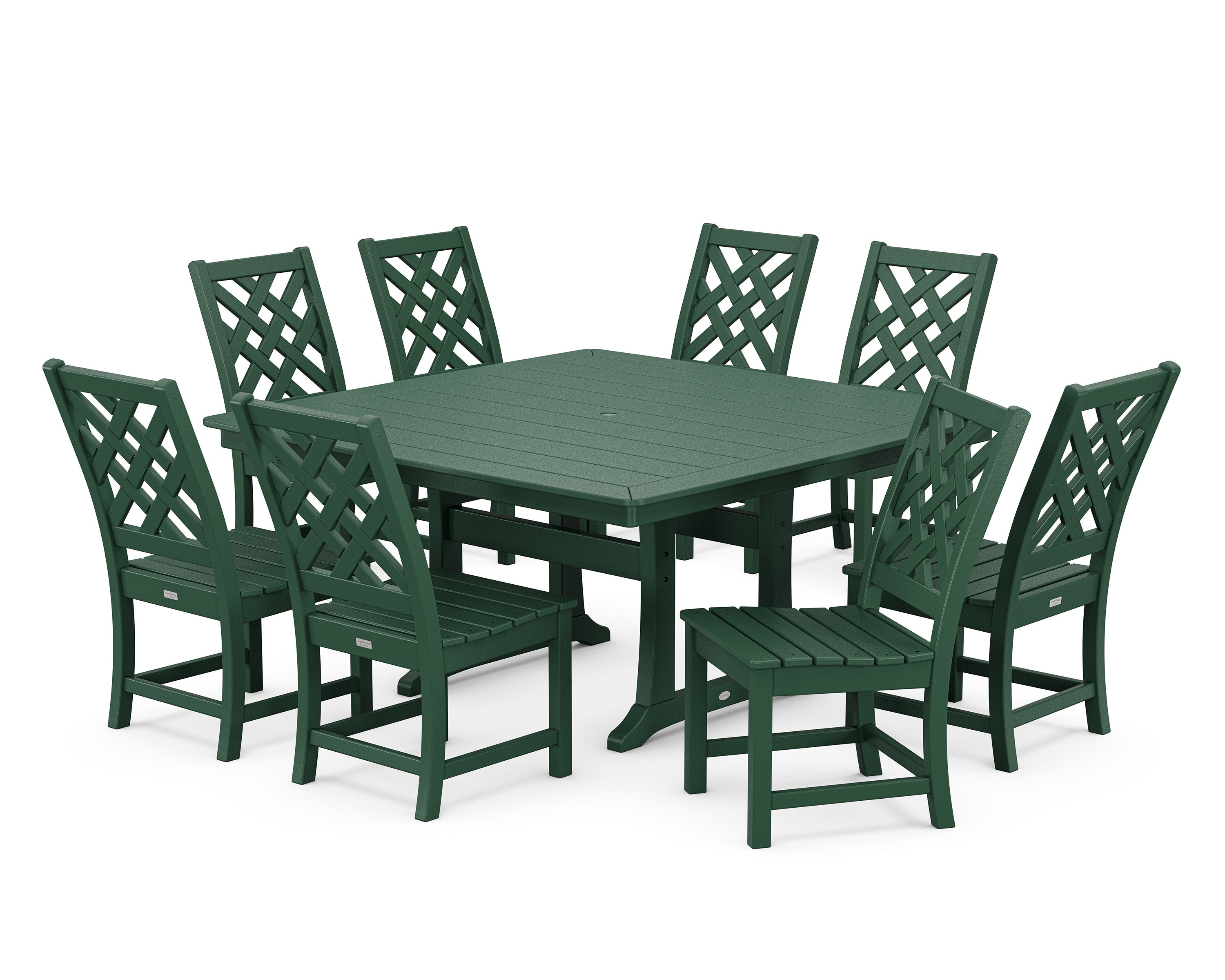 Wovendale Side Chair 9-Piece Square Dining Set with Trestle Legs in Green