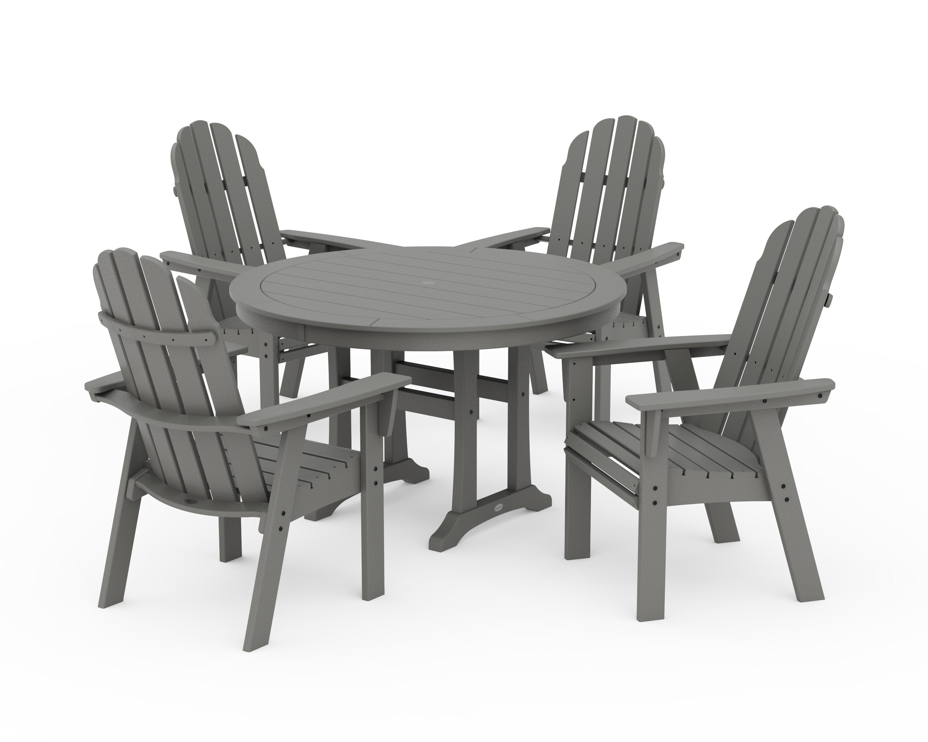 Vineyard Curveback Adirondack 5-Piece Nautical Trestle Dining Set in Slate Grey