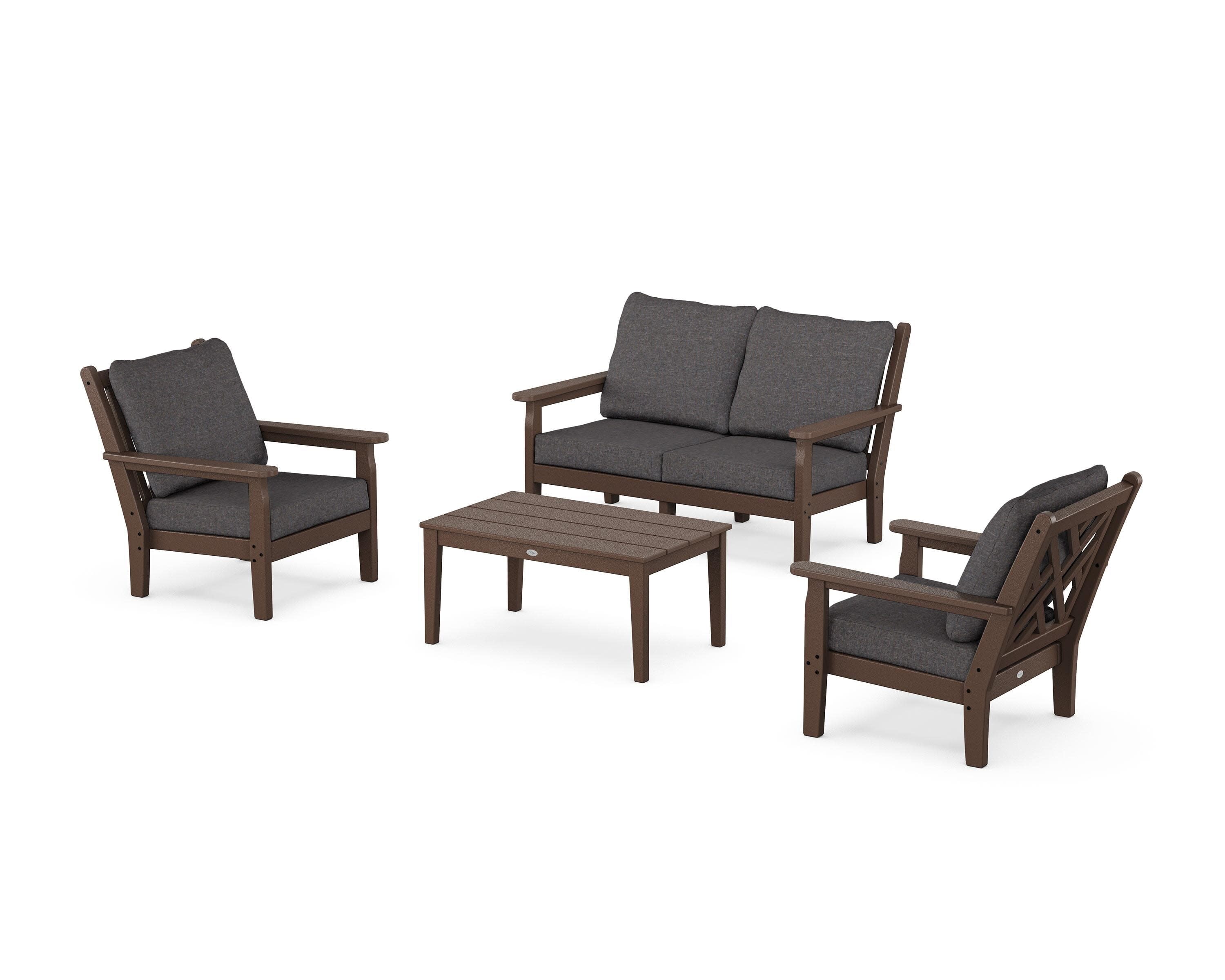 Chippendale 4-Piece Deep Seating Set with Loveseat in Mahogany / Ash Charcoal