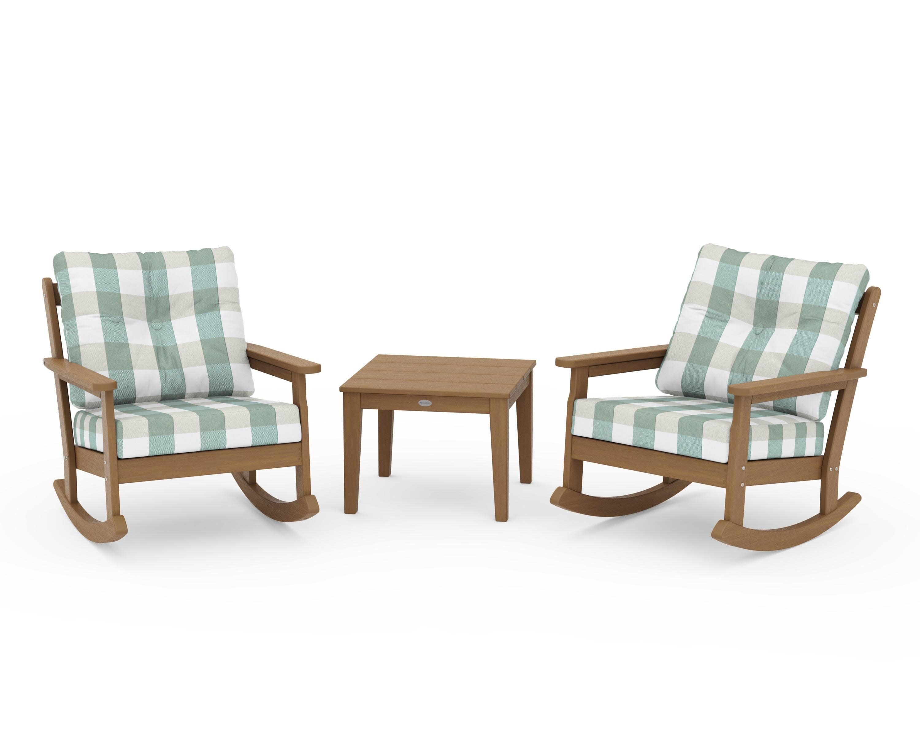 Vineyard 3-Piece Deep Seating Rocker Set in Natural / Buffalo Plaid Glacier Spa
