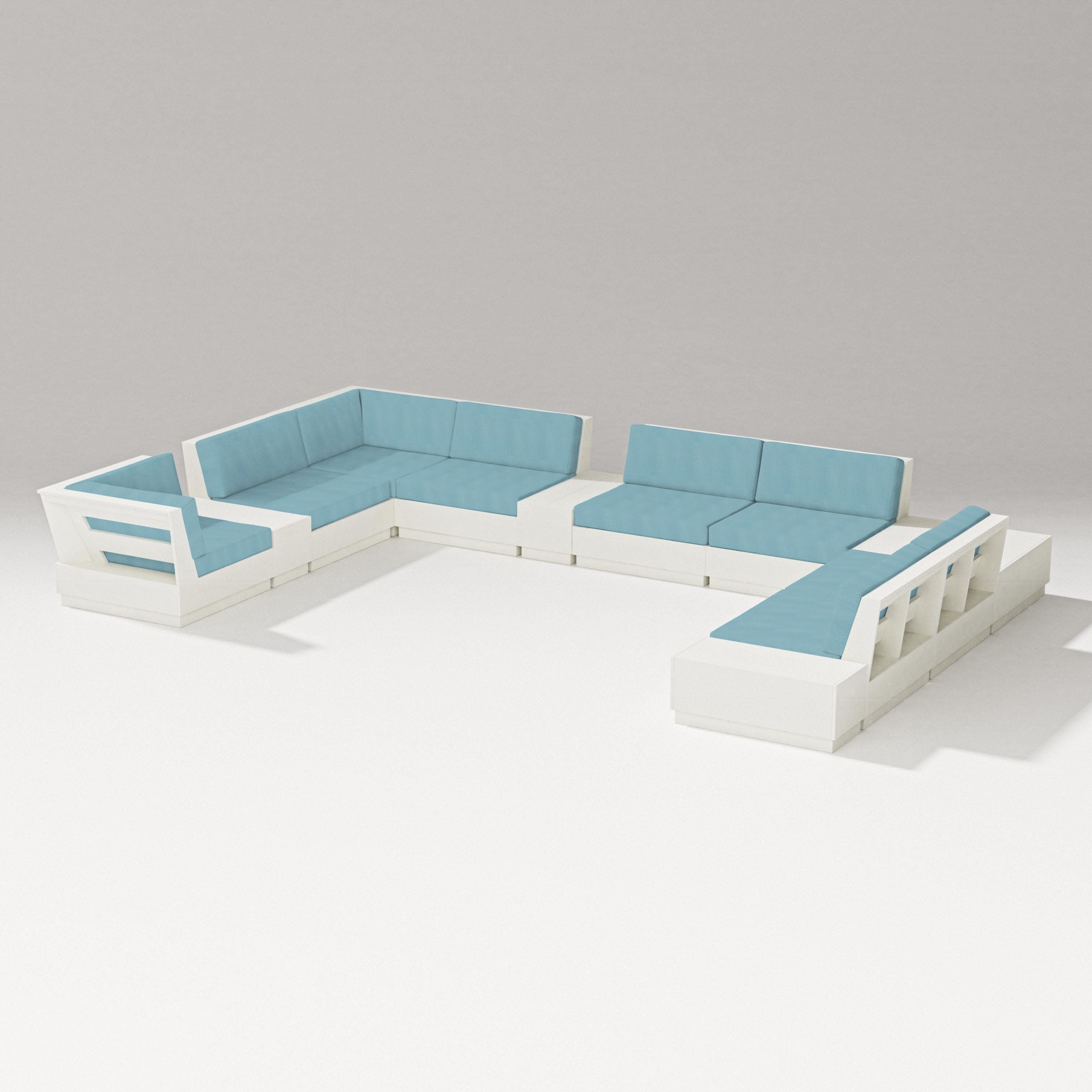 Elevate 12-Piece Conversation Sectional Set in Vintage White / Lattice Sky Blue