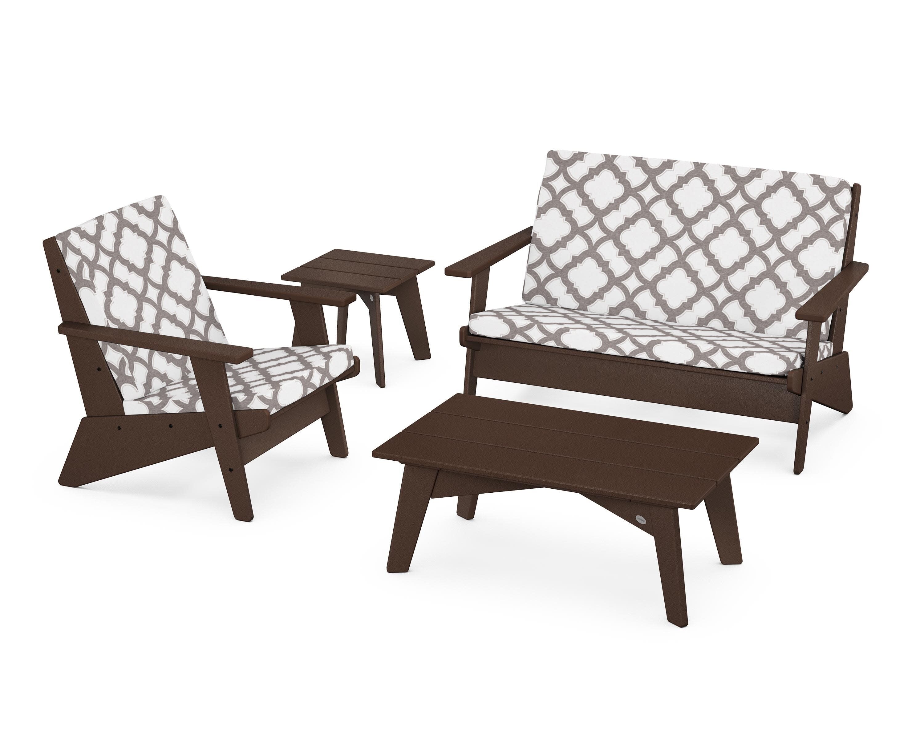 Riviera Modern Lounge 4-Piece Set in Mahogany / Trellis Grey Mist