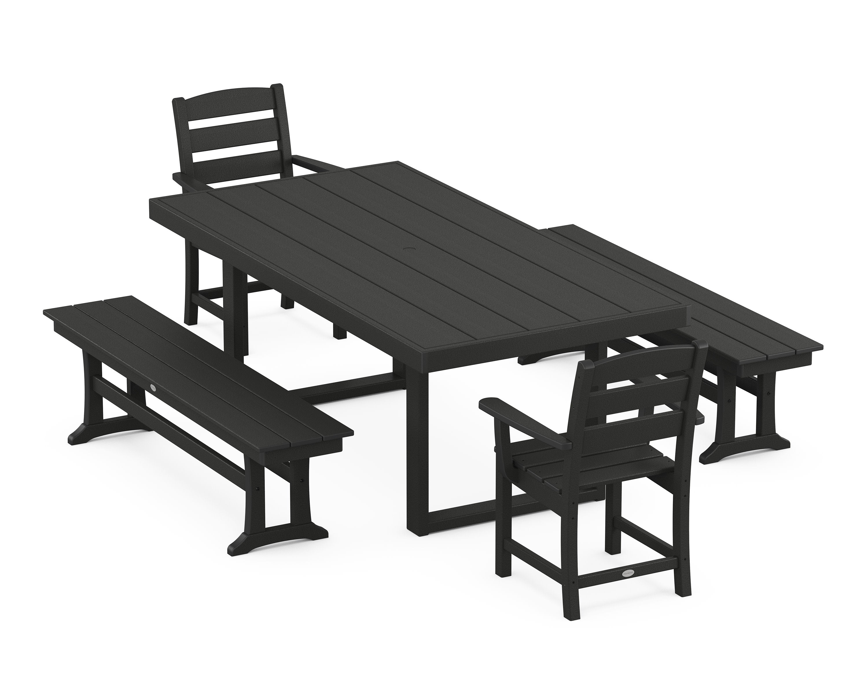 Lakeside 5-Piece Dining Set with Benches in Black