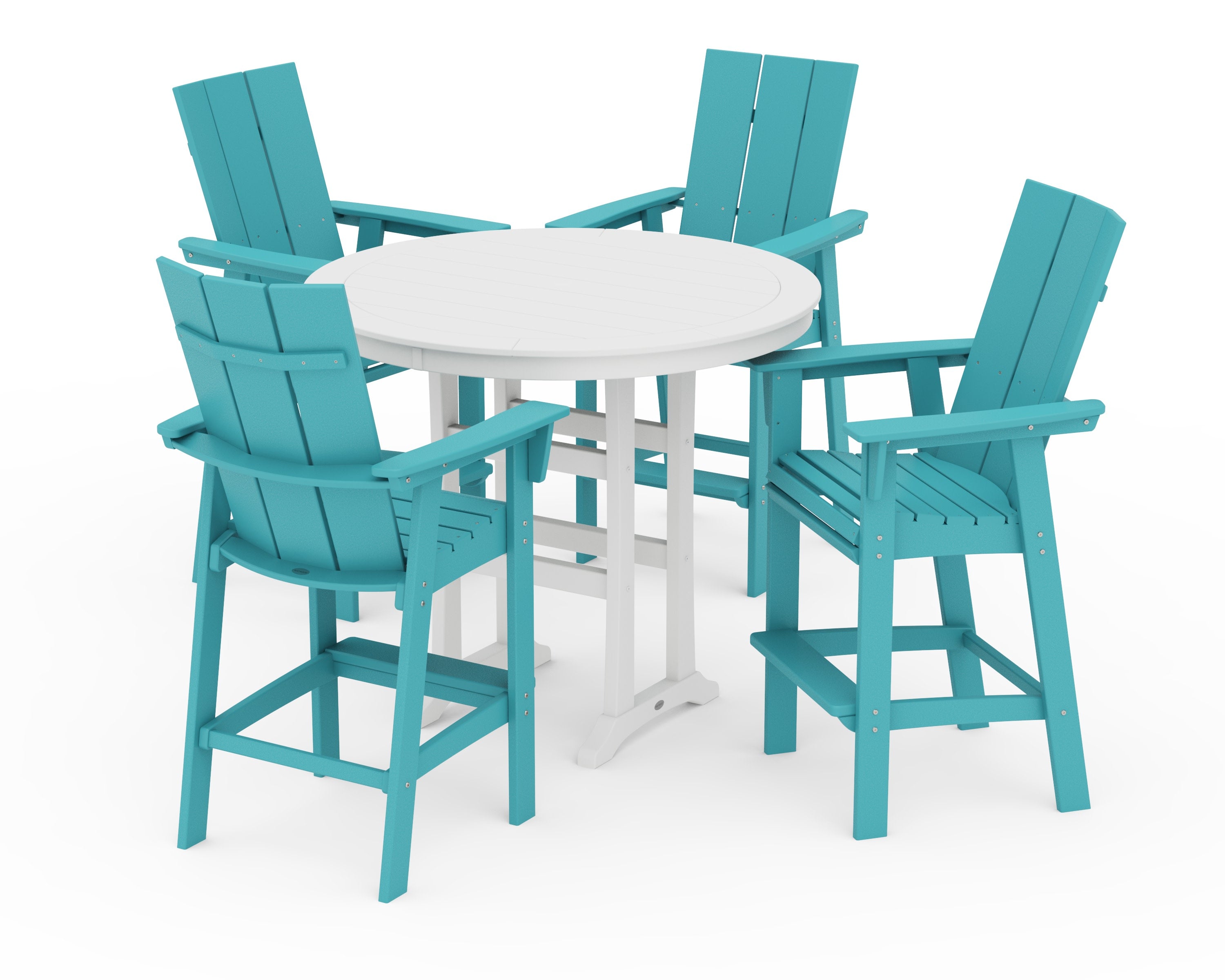 Modern Curveback Adirondack 5-Piece Nautical Trestle Bar Set in Aruba / White