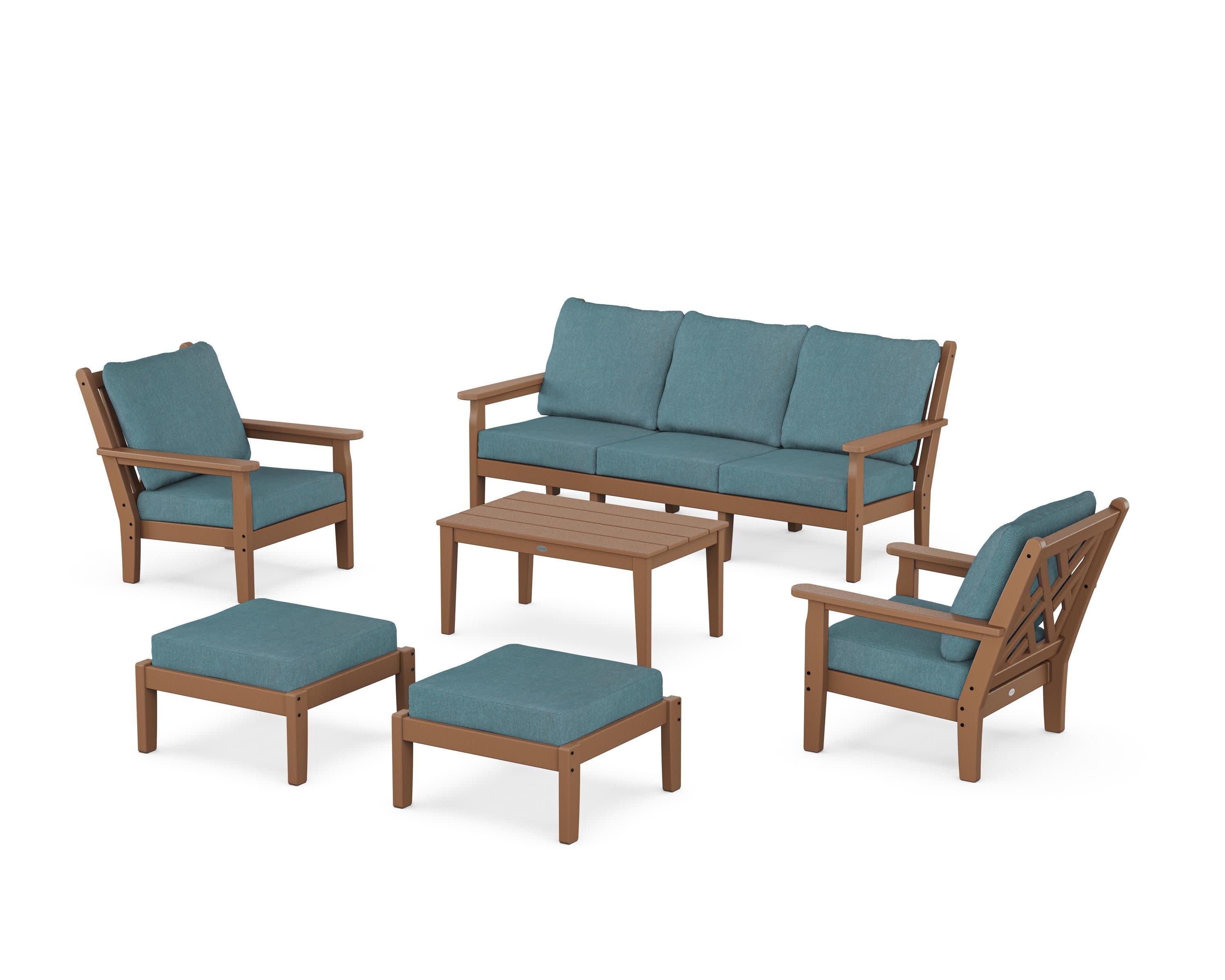 Chippendale 6-Piece Lounge Sofa Set in Teak / Ocean Teal