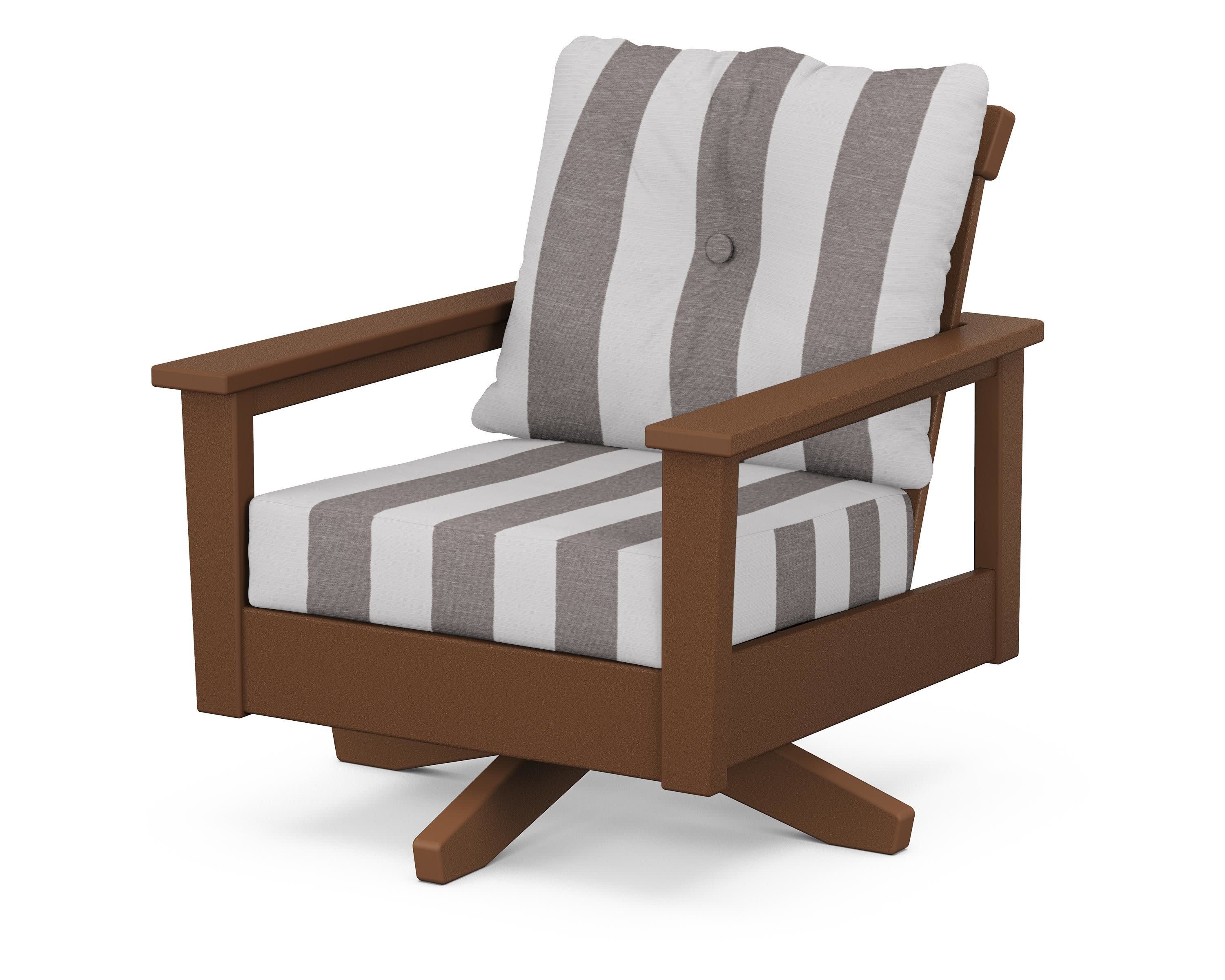 Prescott Deep Seating Swivel Chair in Teak / Cabana Stripe Grey Mist