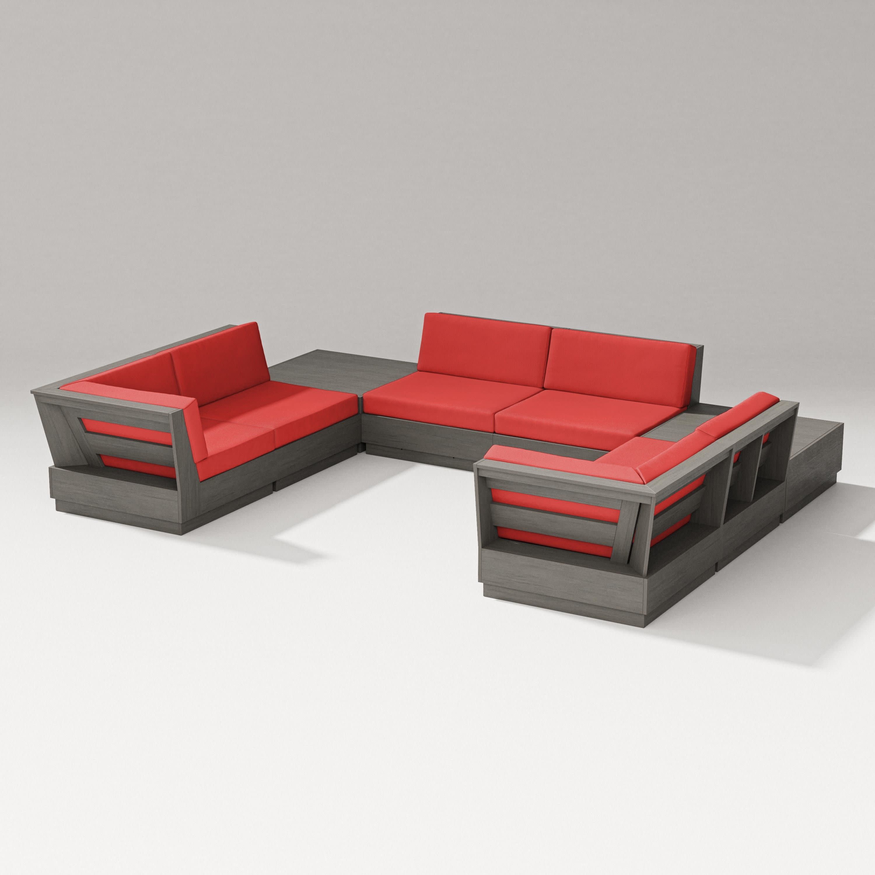 Elevate 8-Piece U-Shaped Sectional in Driftwood / Crimson Linen