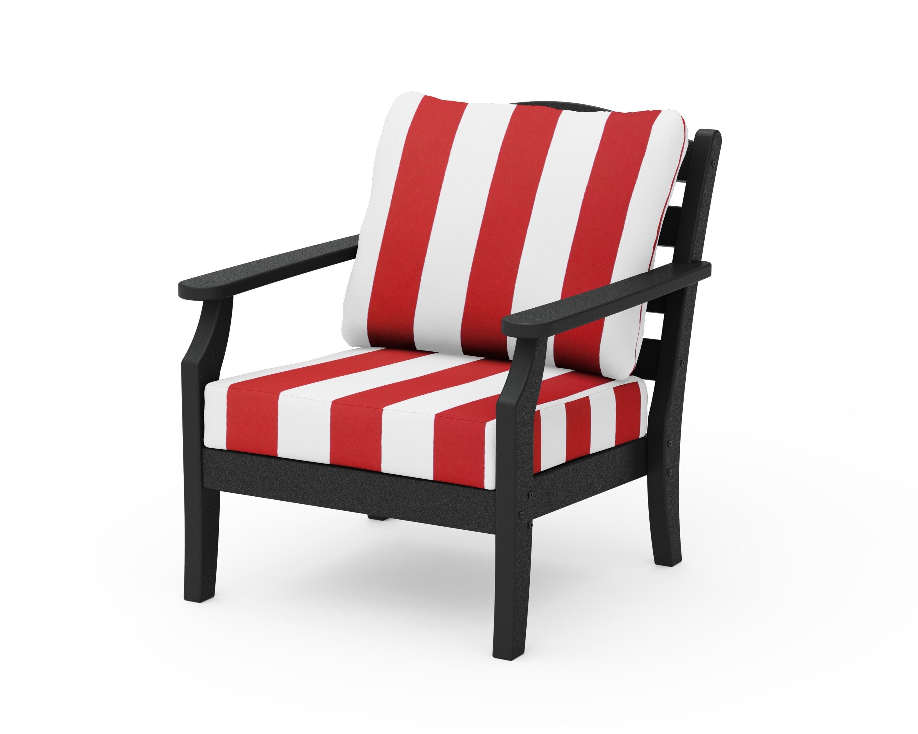 Savannah Deep Seating Chair in Black / Cabana Stripe Crimson