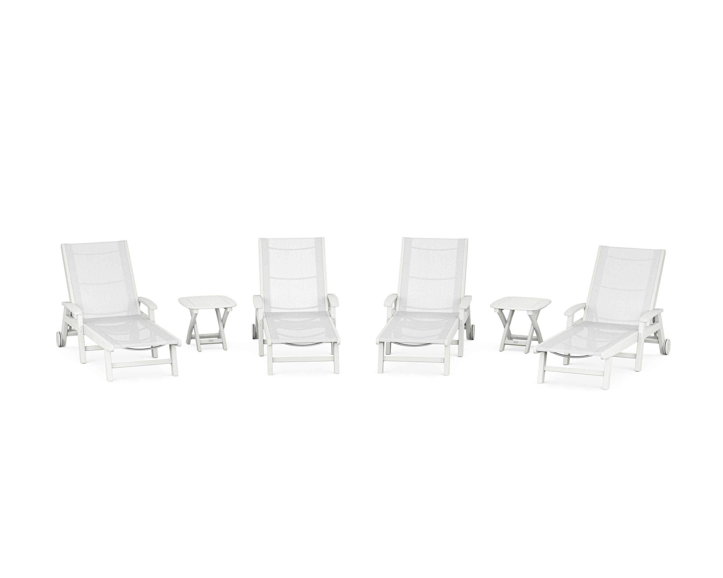 Coastal Chaise 6-Piece Set with Wheels in Vintage White / White Sling