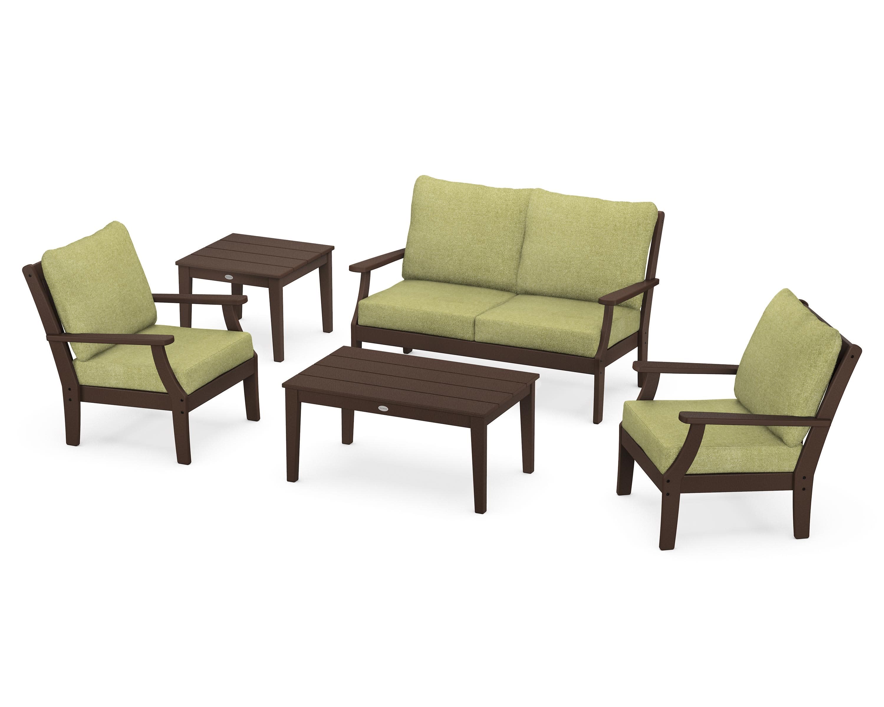 Braxton 5-Piece Deep Seating Set in Mahogany / Chartreuse Boucle