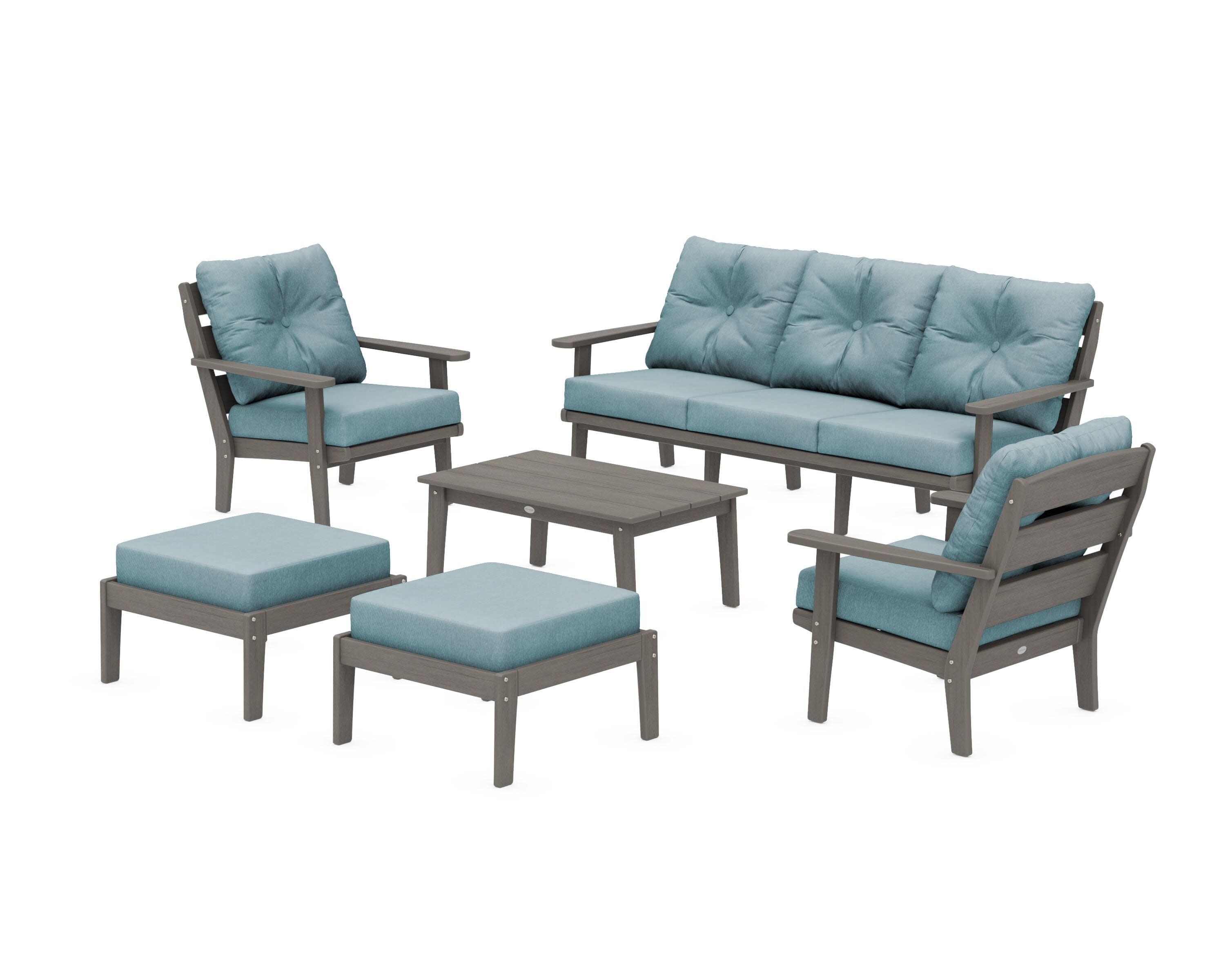 Lakeside 6-Piece Lounge Sofa Set in Driftwood / Ocean Teal
