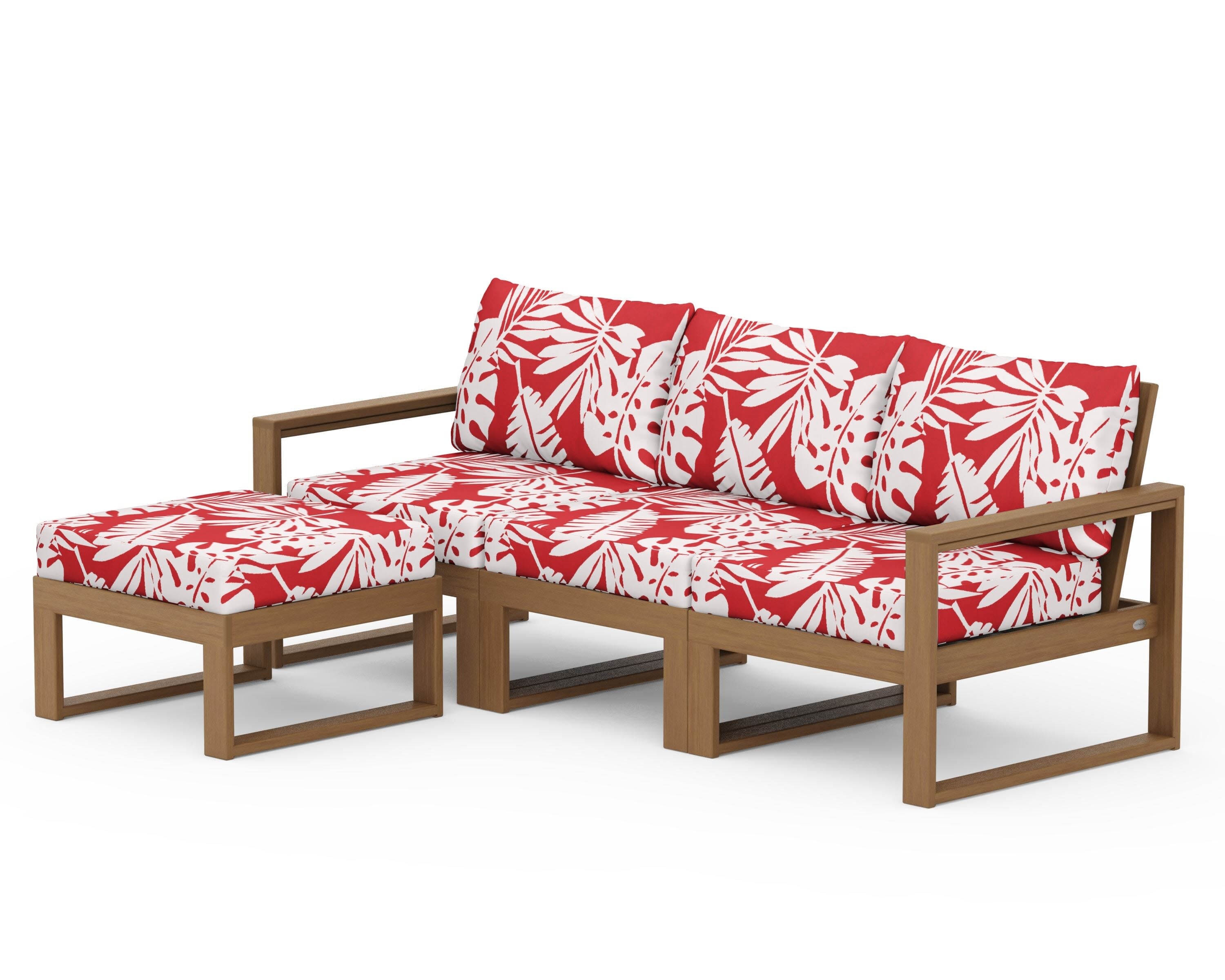 EDGE 4-Piece Modular Deep Seating Set with Ottoman in Natural / Leaf Crimson