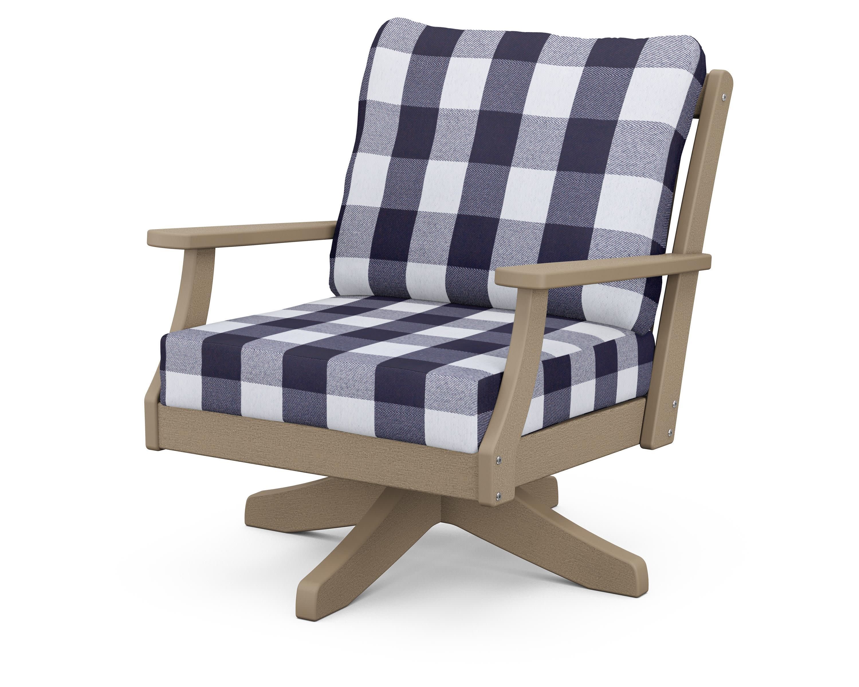 Braxton Deep Seating Swivel Chair in Vintage Sahara / Buffalo Plaid Navy