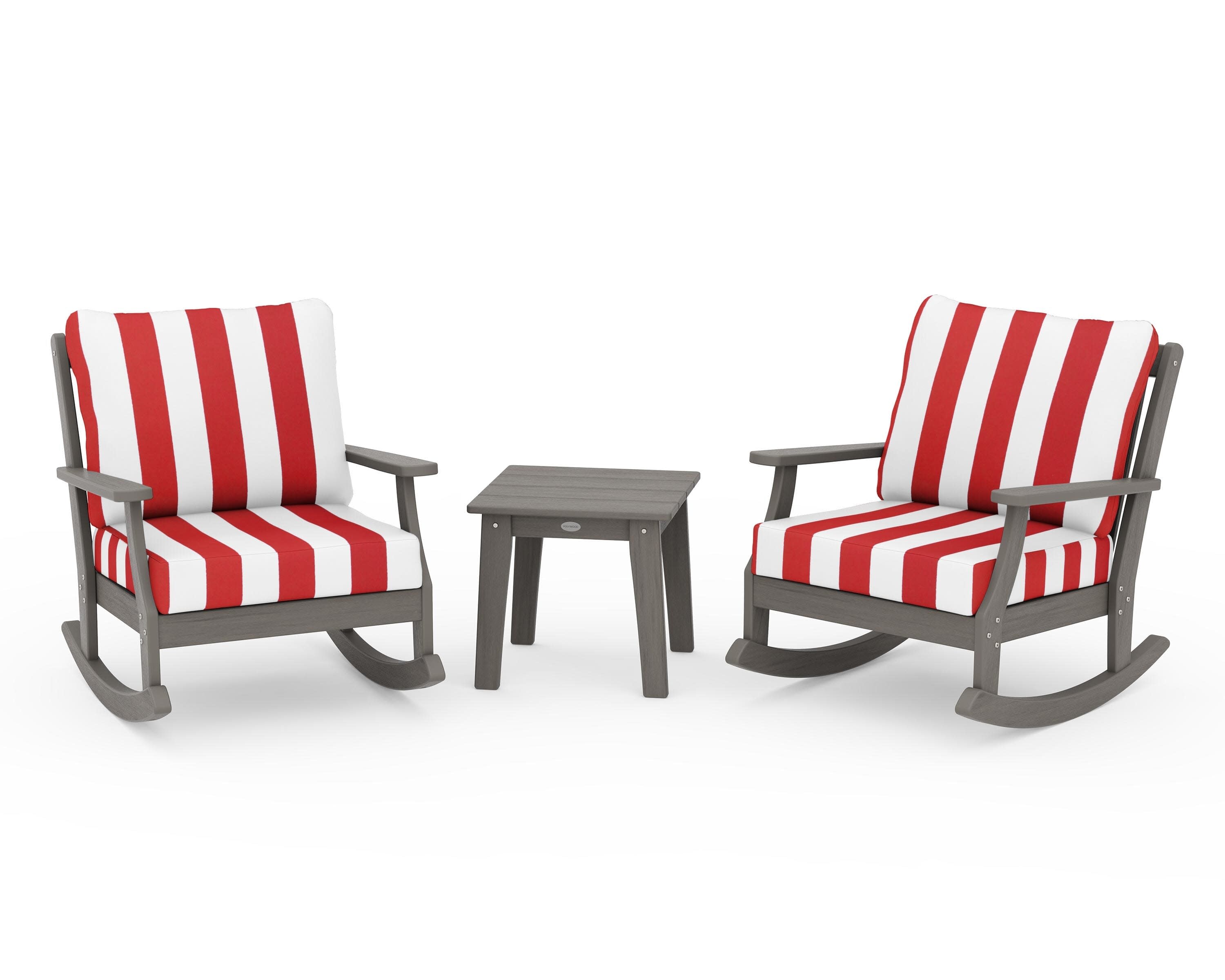 Braxton 3-Piece Deep Seating Rocker Set in Driftwood / Cabana Stripe Crimson