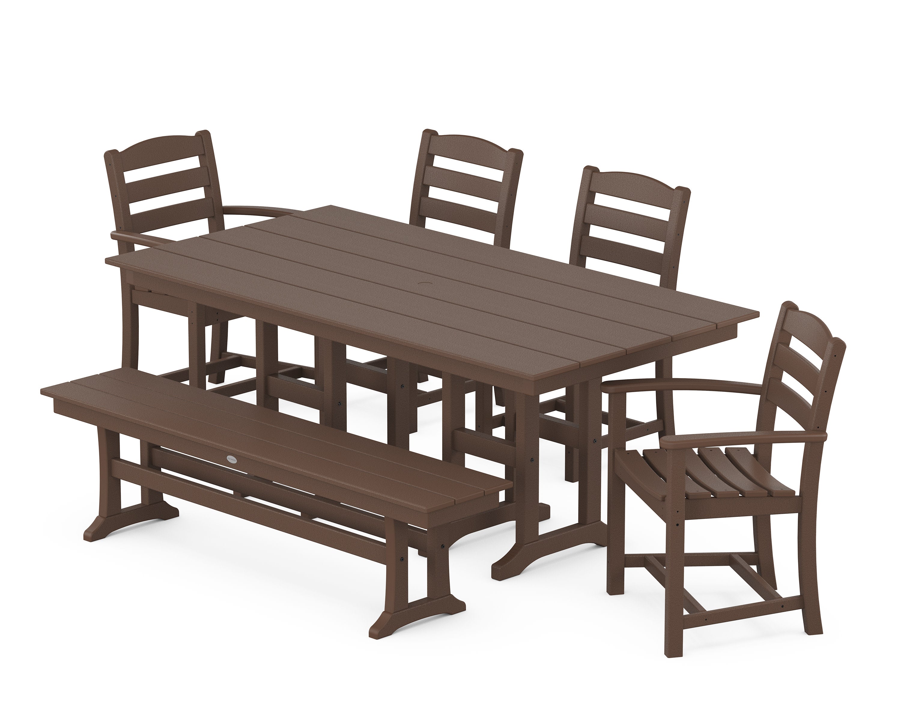 La Casa Caf 6-Piece Farmhouse Dining Set with Bench in Mahogany