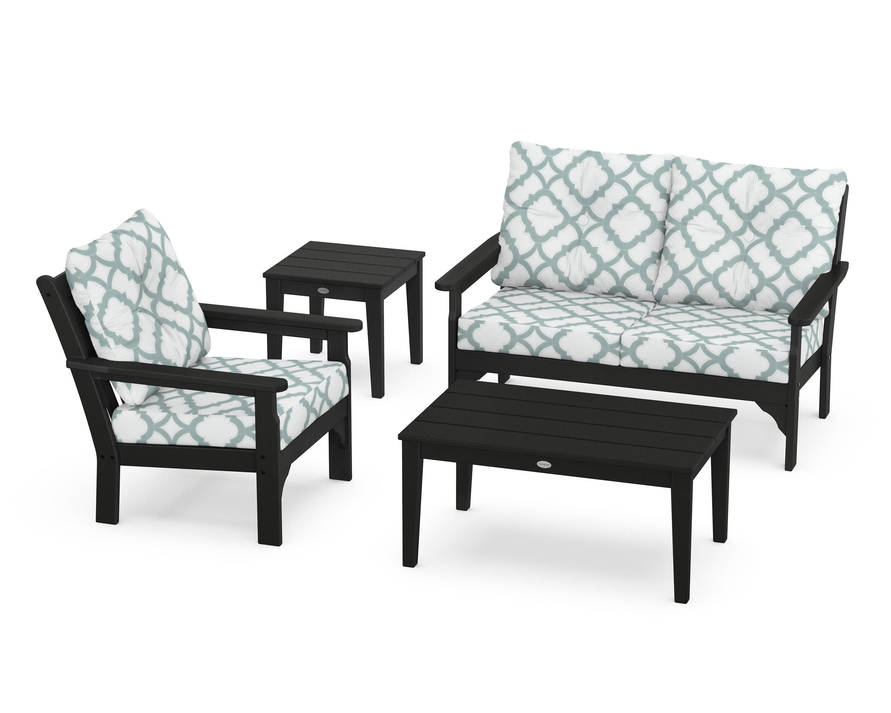 Vineyard 4-Piece Deep Seating Set in Black / Trellis Glacier Spa
