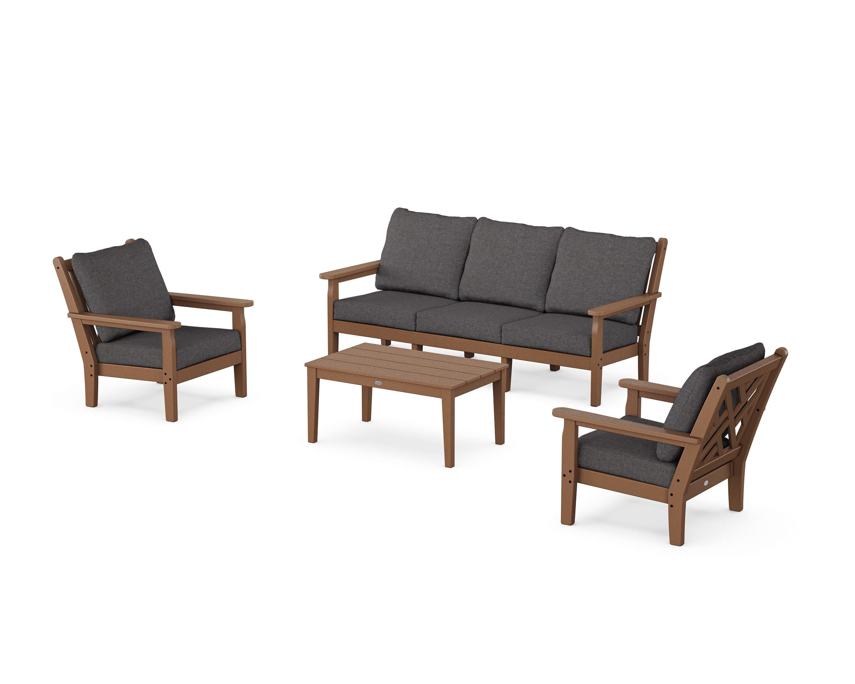 Chippendale 4-Piece Deep Seating Set with Sofa in Teak / Ash Charcoal