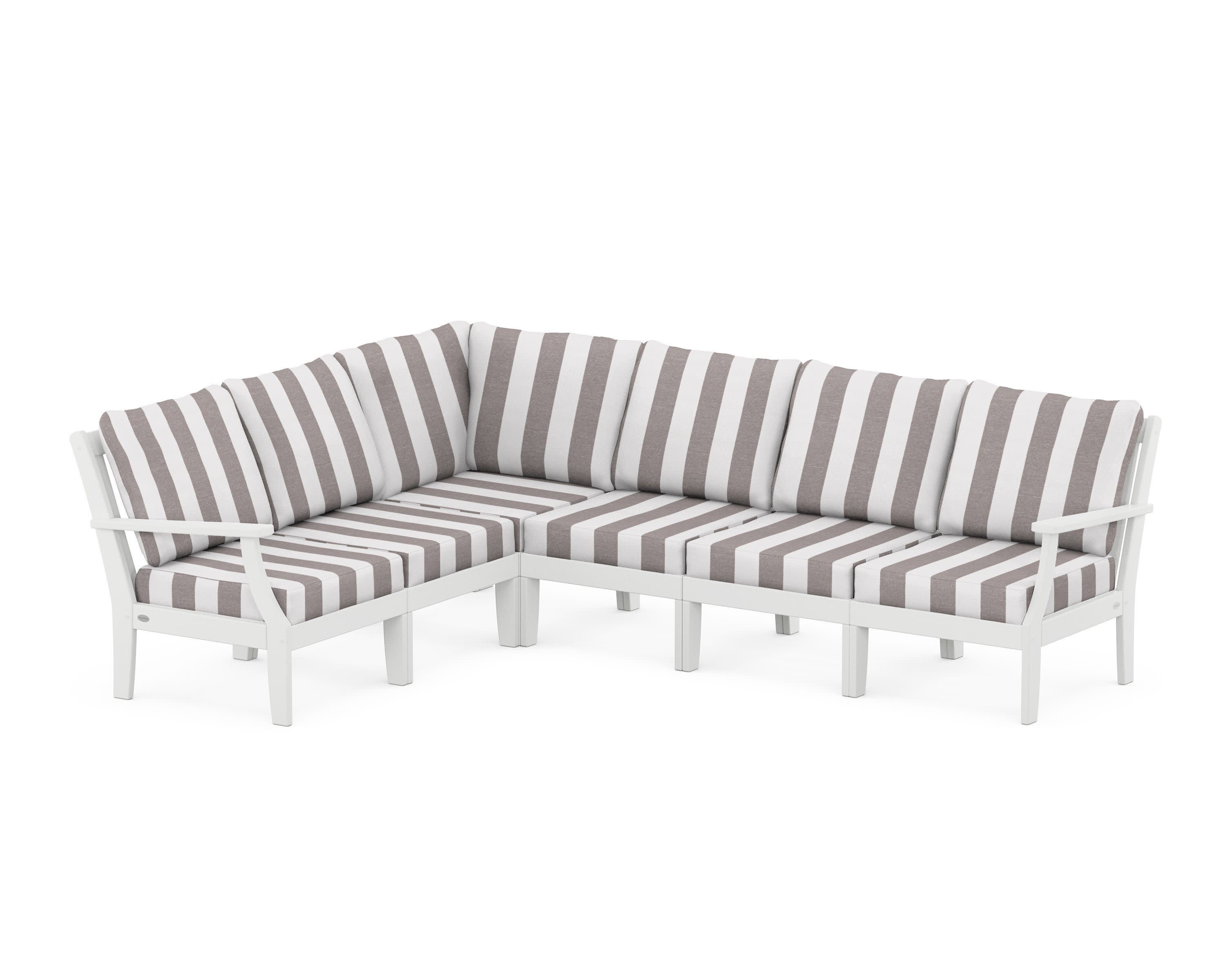 Braxton Modular 6-Piece Deep Seating Set in White / Cabana Stripe Grey Mist