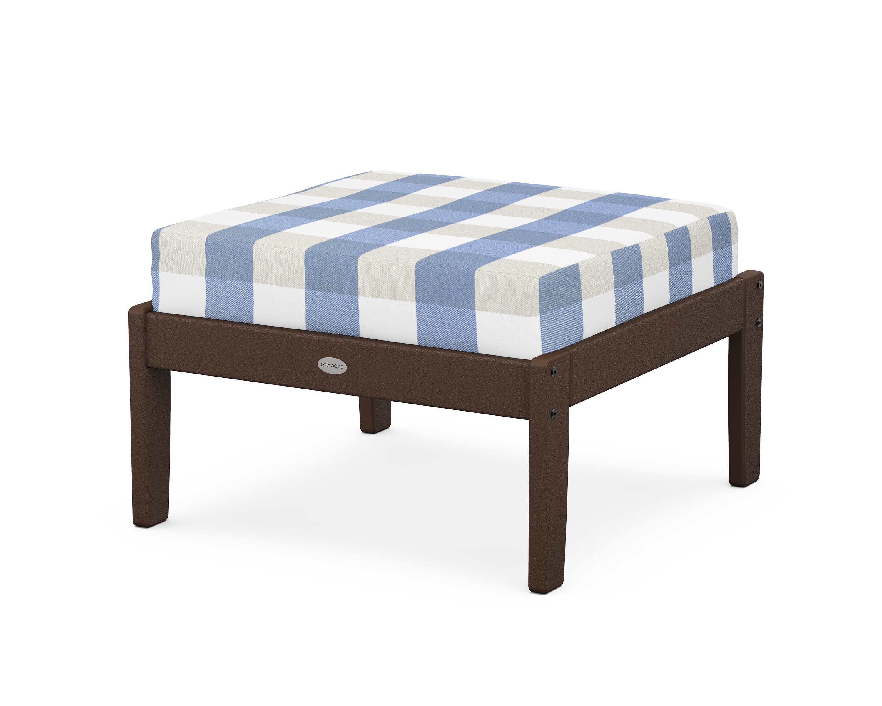 Braxton Deep Seating Ottoman in Mahogany / Buffalo Plaid Sky Blue