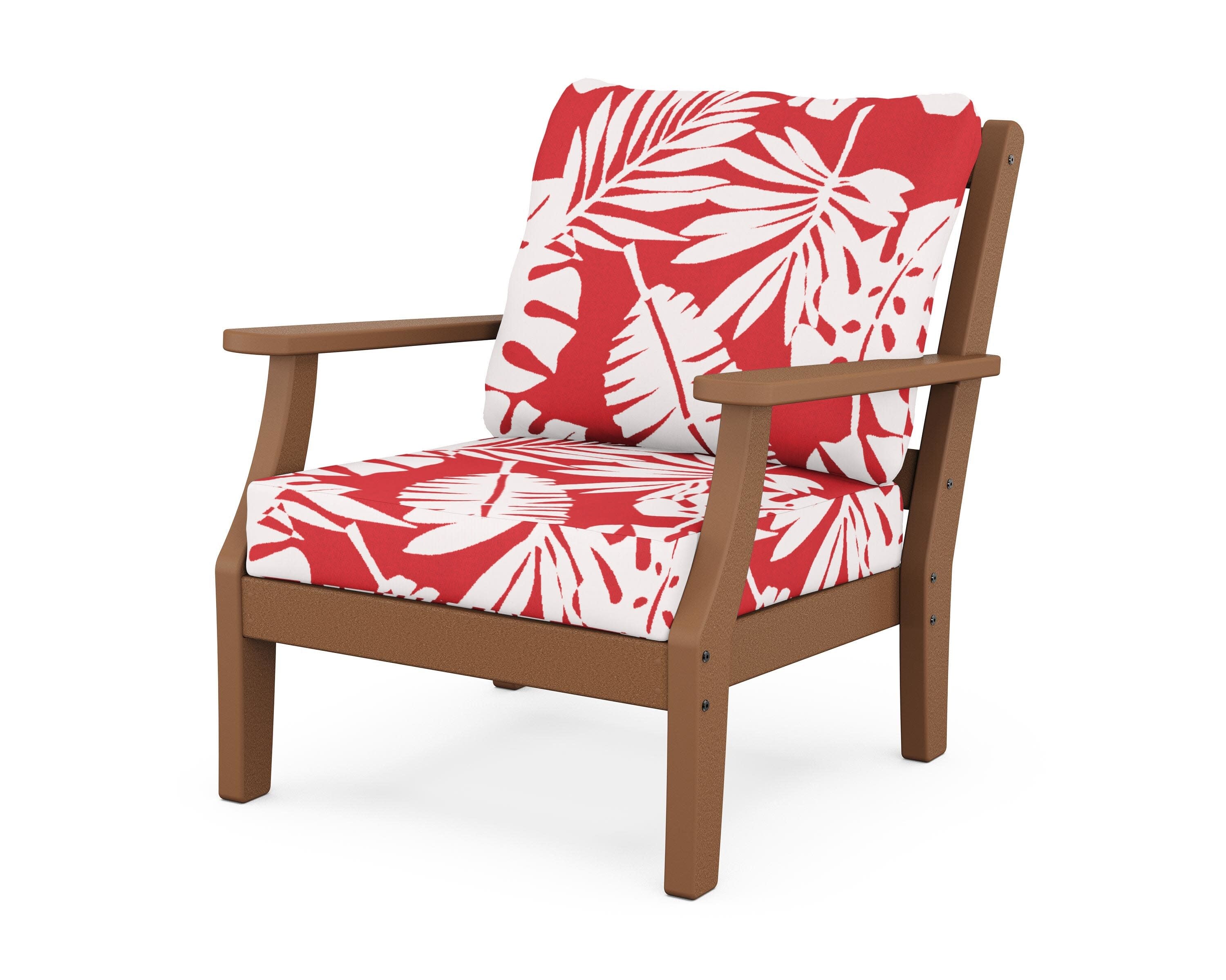 Chinoiserie Deep Seating Chair in Teak / Leaf Crimson