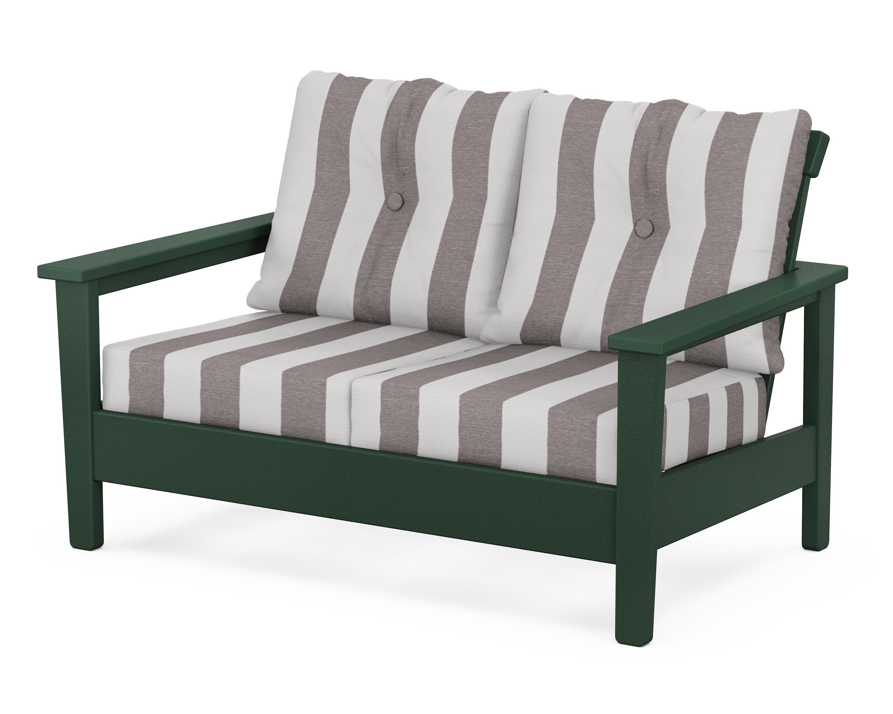 Prescott Deep Seating Loveseat in Green / Cabana Stripe Grey Mist