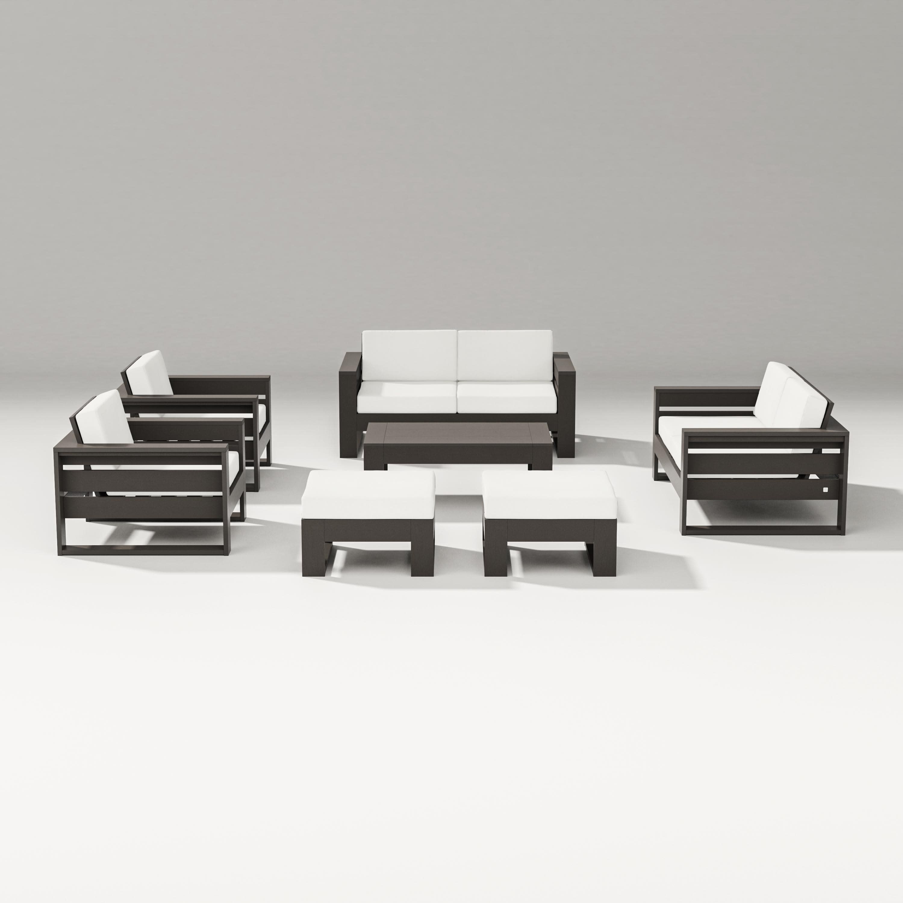 Latitude 7-Piece Lounge Loveseat Set in Vintage Coffee / Natural Linen