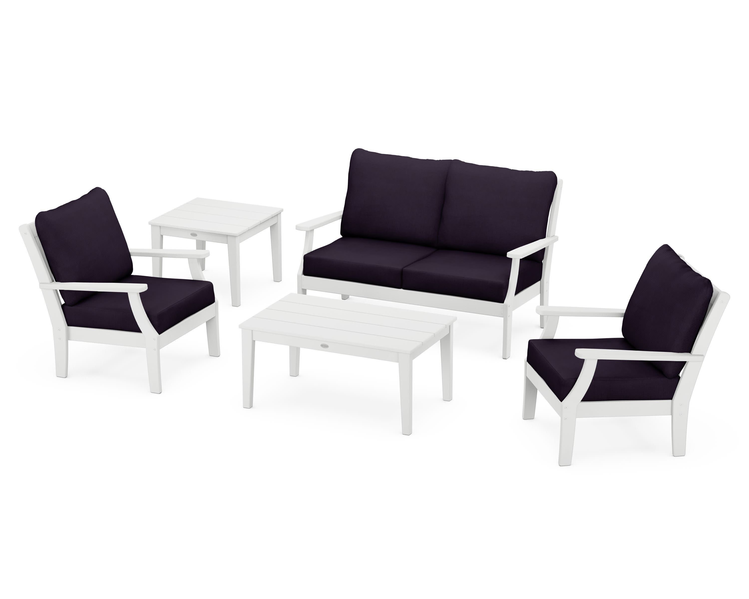Braxton 5-Piece Deep Seating Set in White / Navy Linen