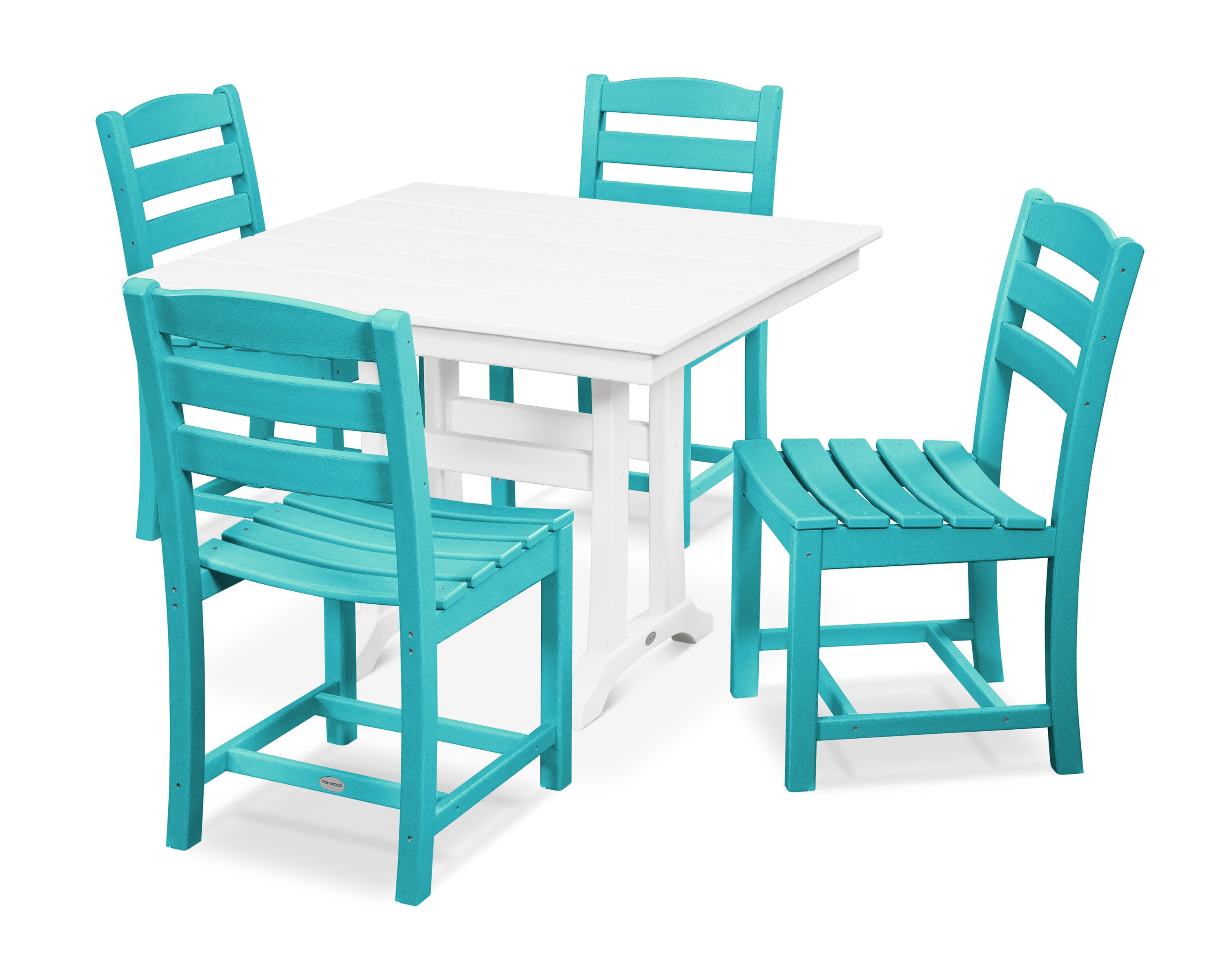 La Casa Caf 5-Piece Farmhouse Trestle Side Chair Dining Set in Aruba / White
