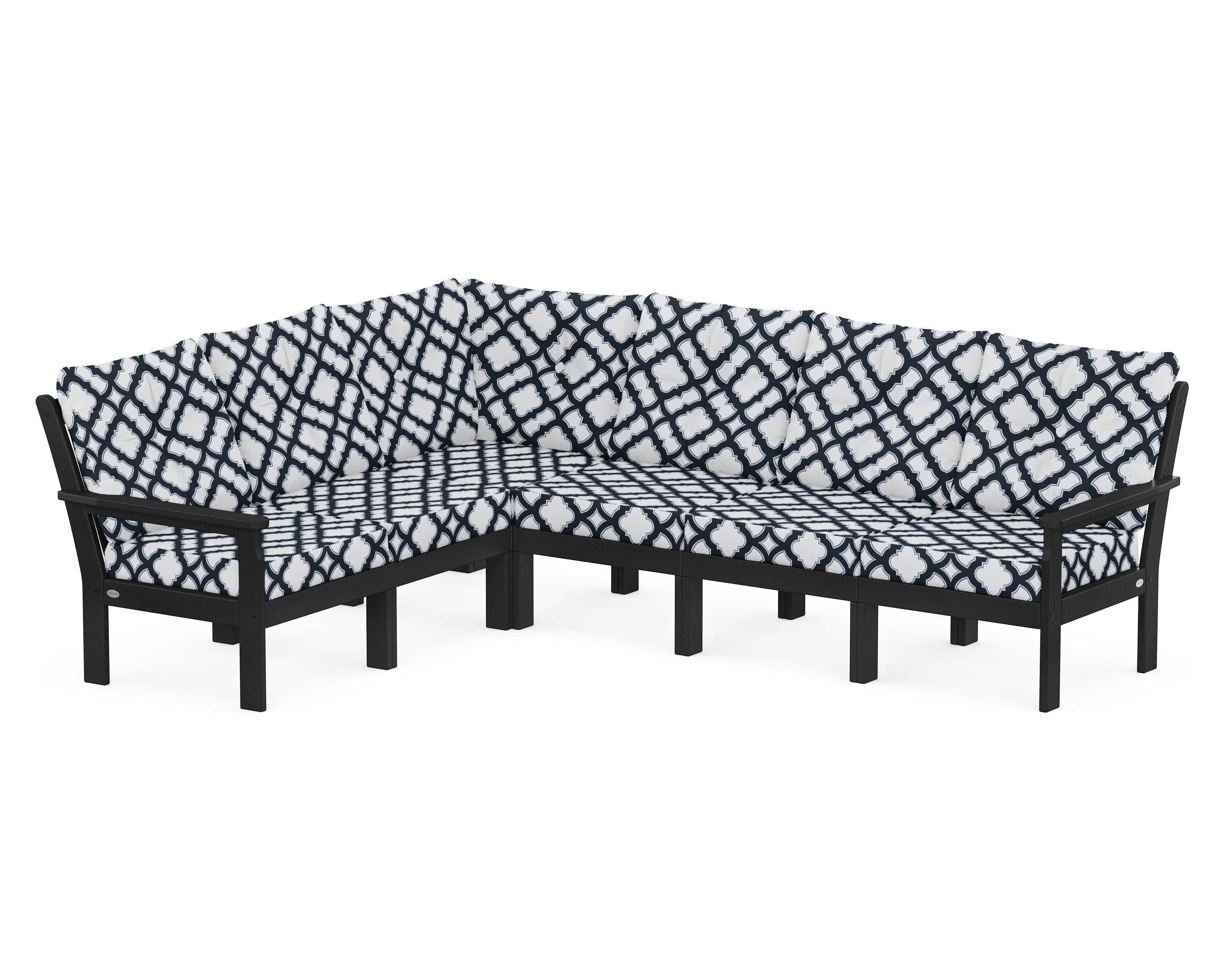Vineyard 6-Piece Sectional in Black / Trellis Marine Indigo