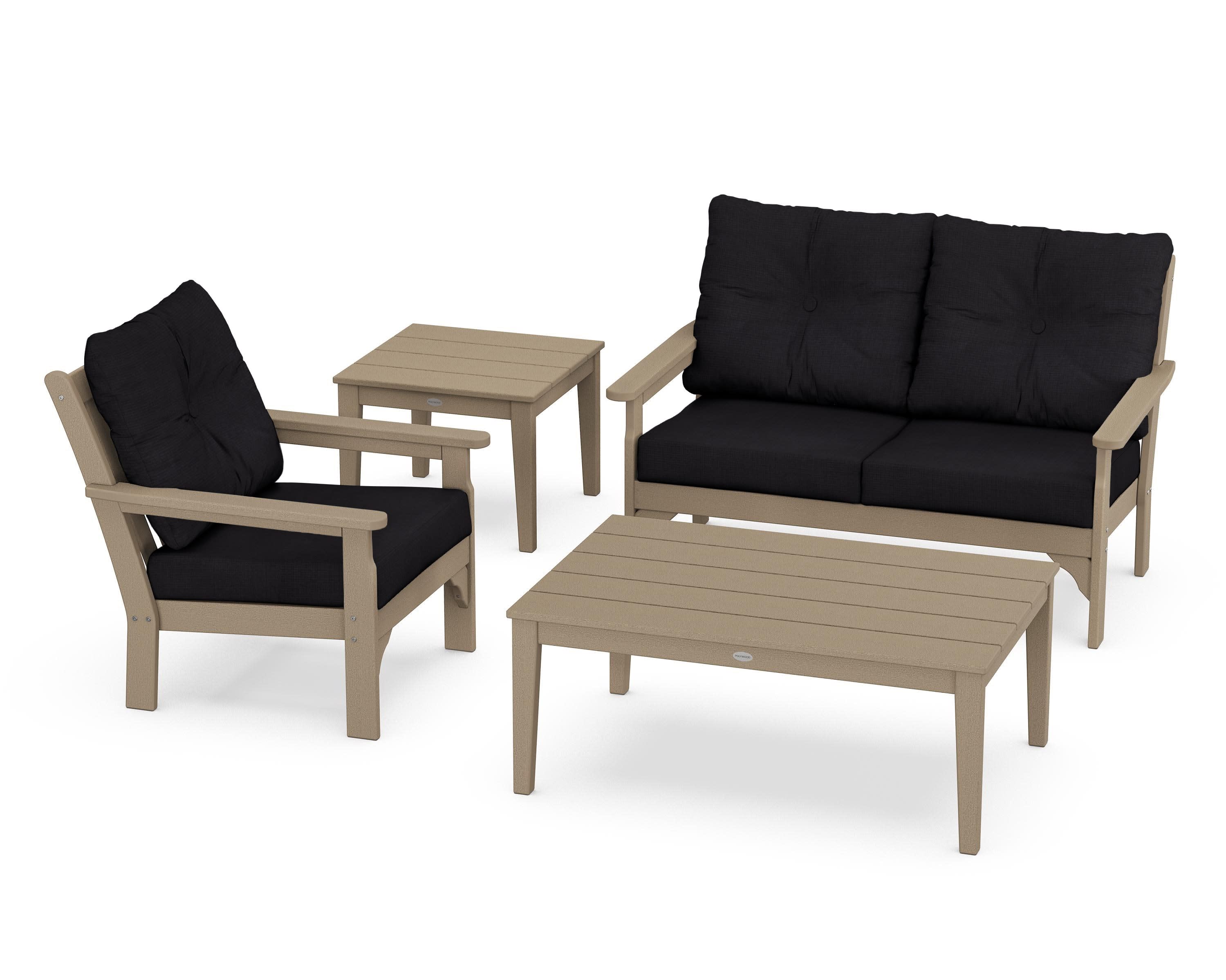 Vineyard 4-Piece Deep Seating Set in Vintage Sahara / Midnight Linen