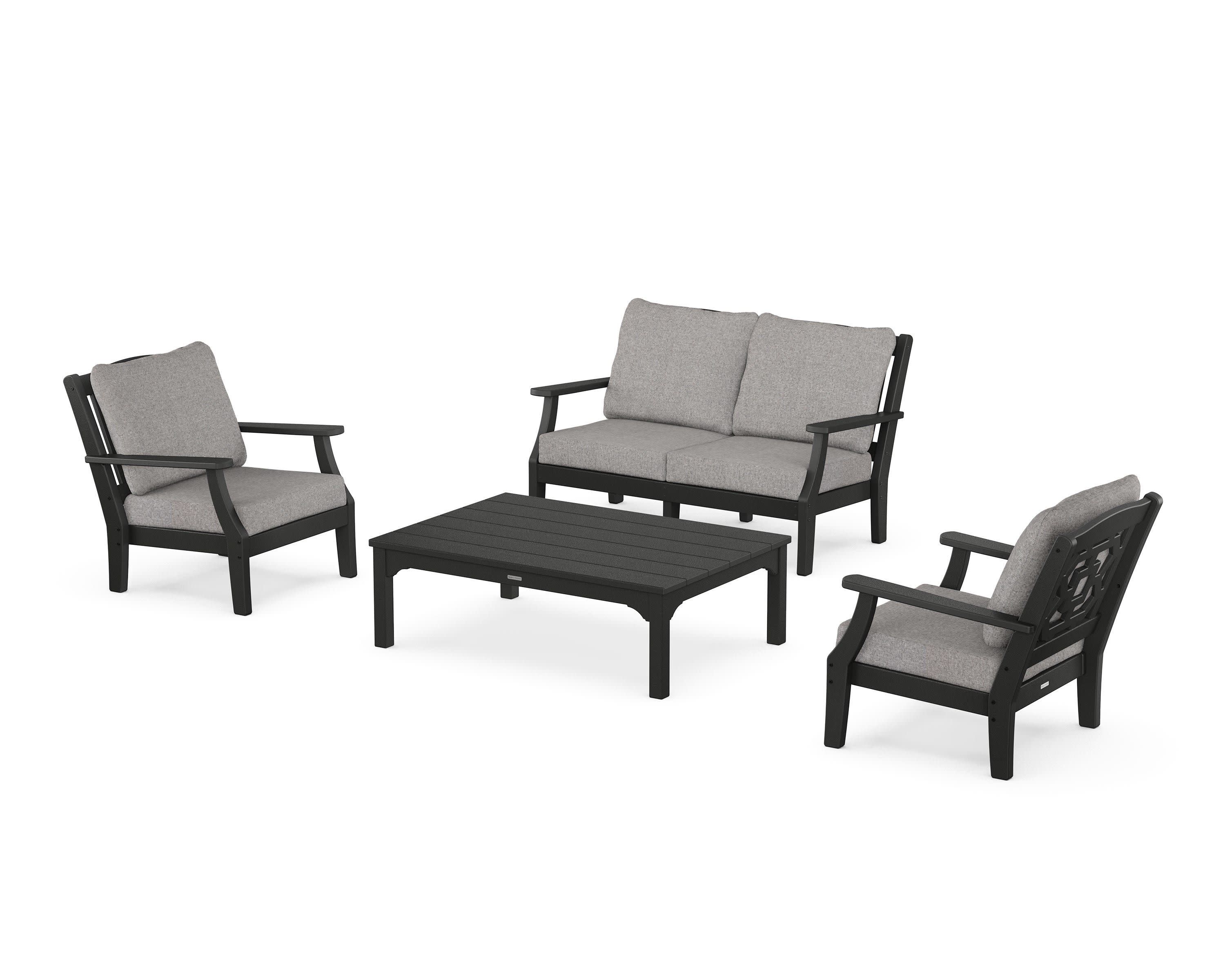 Chinoiserie 4-Piece Deep Seating Set with Loveseat in Black / Grey Mist