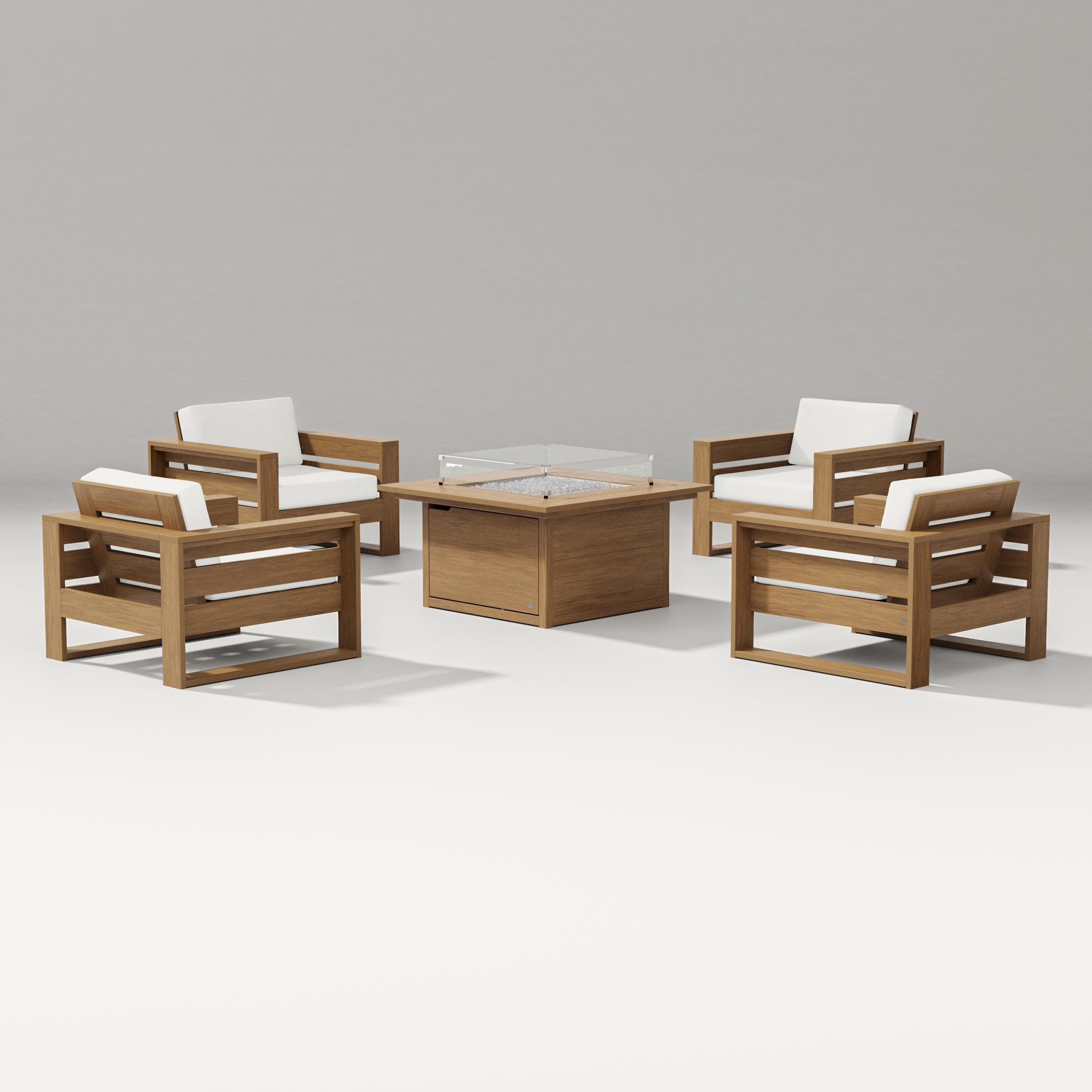 Latitude 5-Piece Lounge Fire Table Set in Natural / Natural Linen