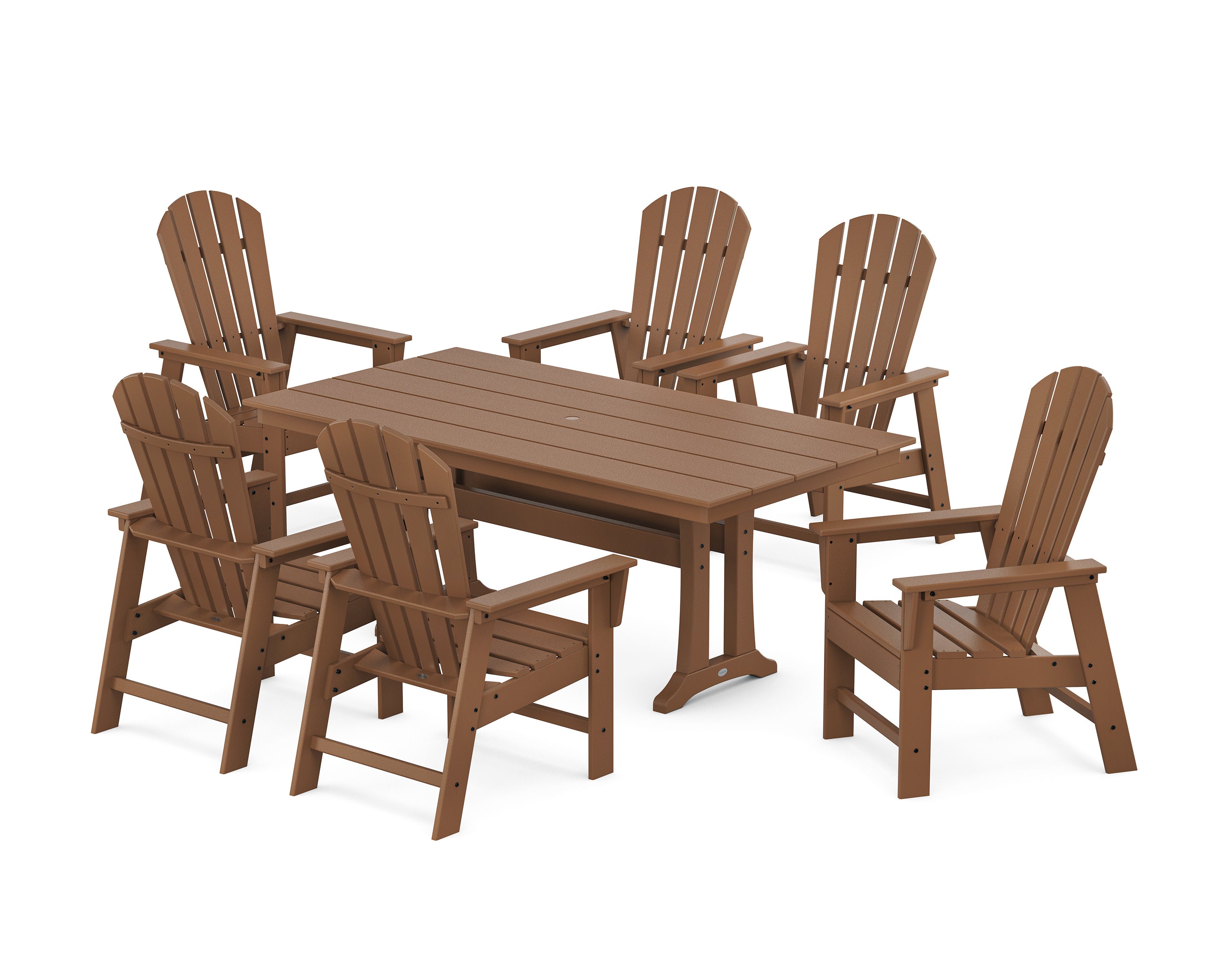 South Beach 7-Piece Farmhouse Dining Set with Trestle Legs in Teak