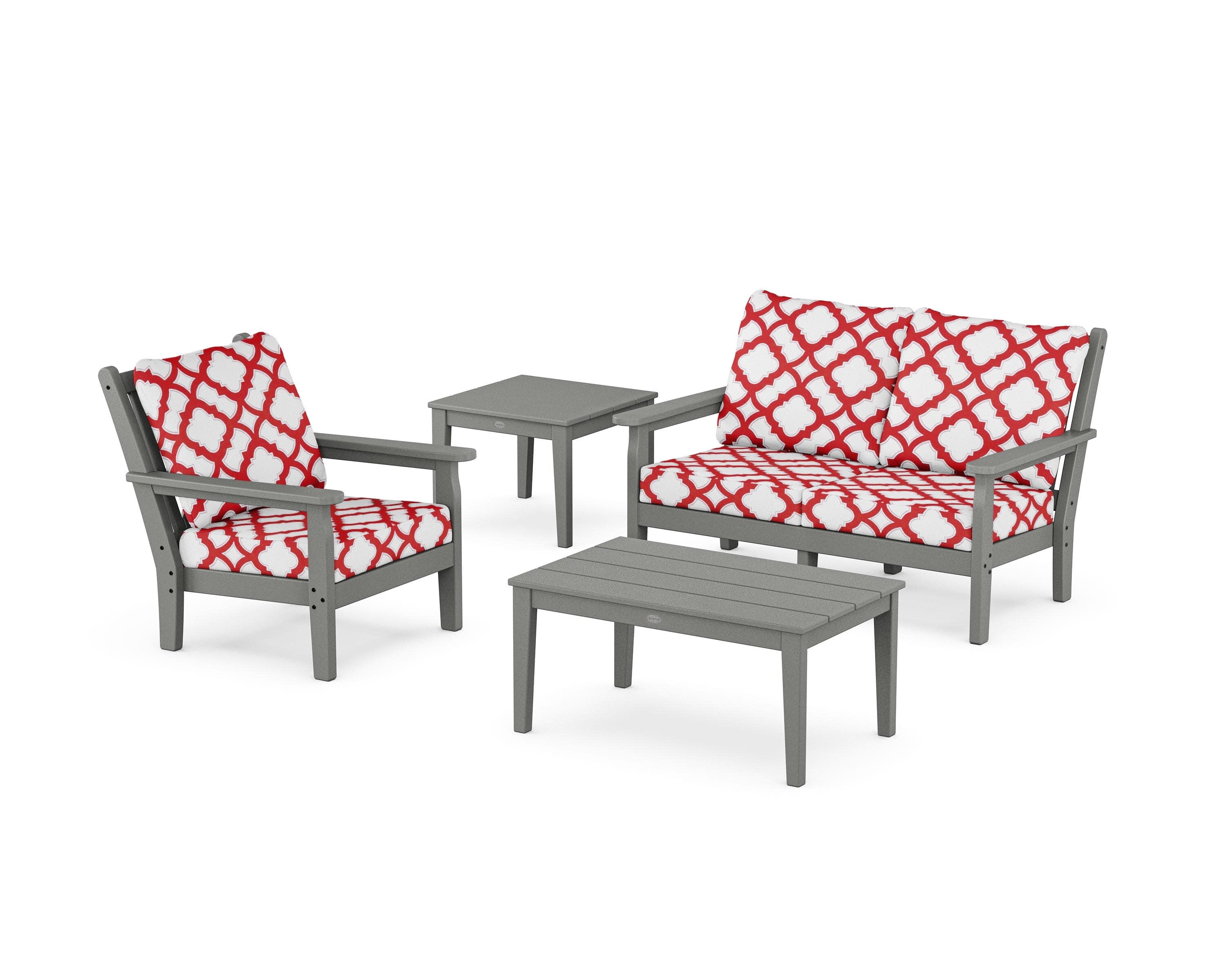 Chippendale 4-Piece Deep Seating Set in Slate Grey / Trellis Crimson