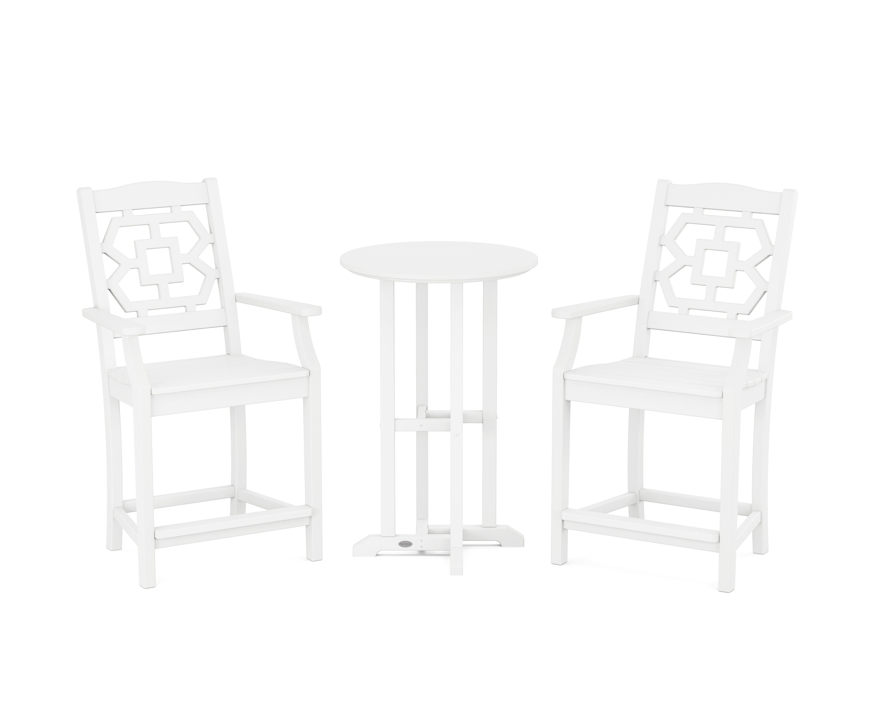 Chinoiserie 3-Piece Farmhouse Bistro Counter Set in White