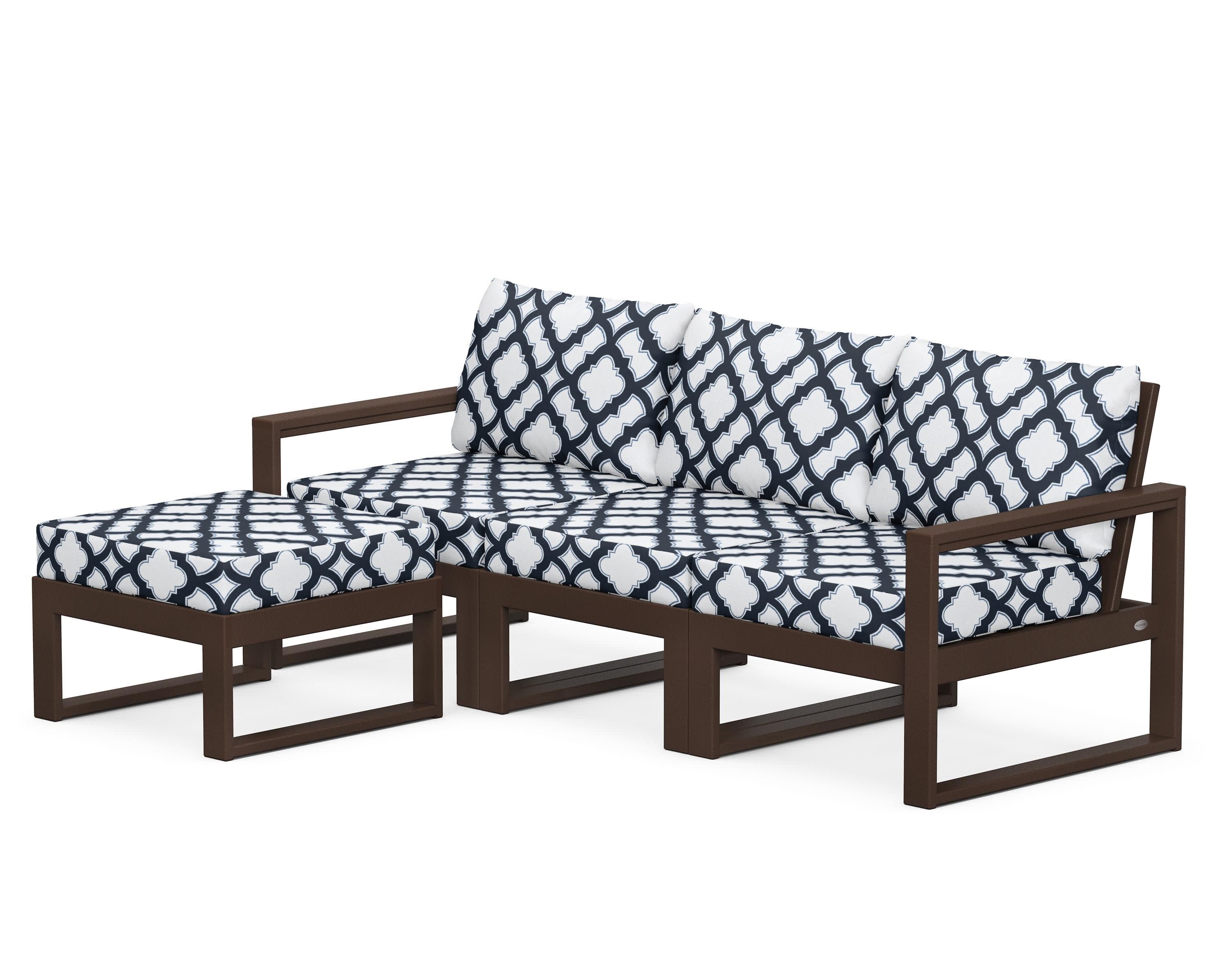 EDGE 4-Piece Modular Deep Seating Set with Ottoman in Mahogany / Trellis Marine Indigo