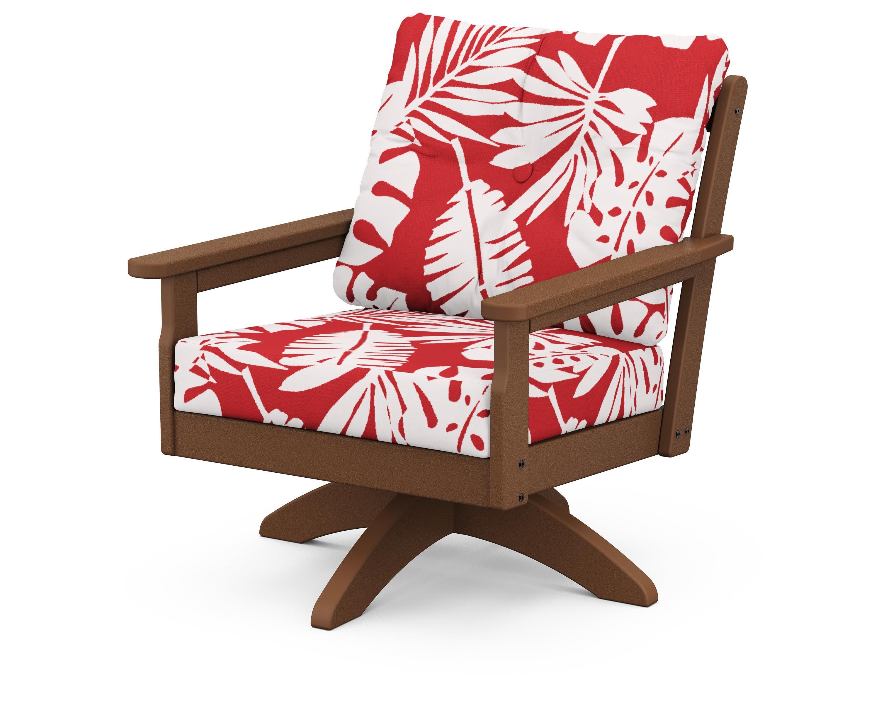 Vineyard Deep Seating Swivel Chair in Teak / Leaf Crimson