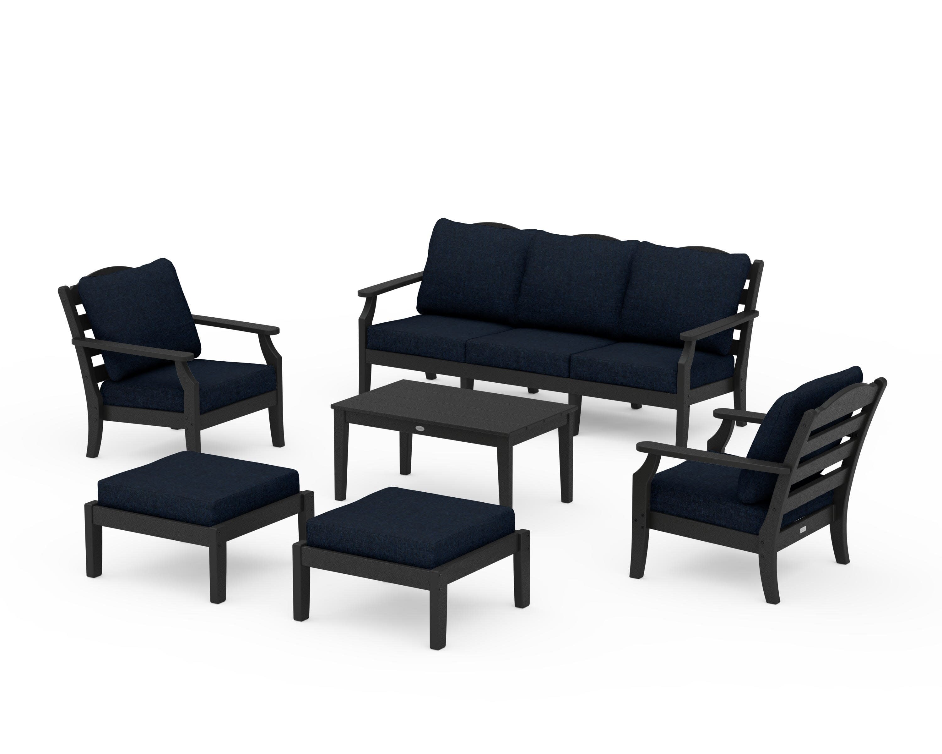 Savannah 6-Piece Lounge Sofa Set in Black / Marine Indigo