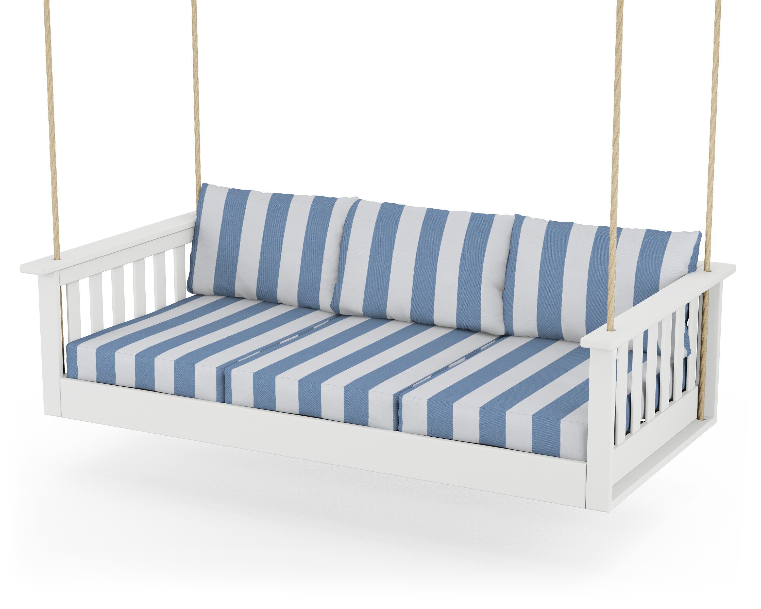 Vineyard Daybed Swing in White / Cabana Stripe Sky Blue