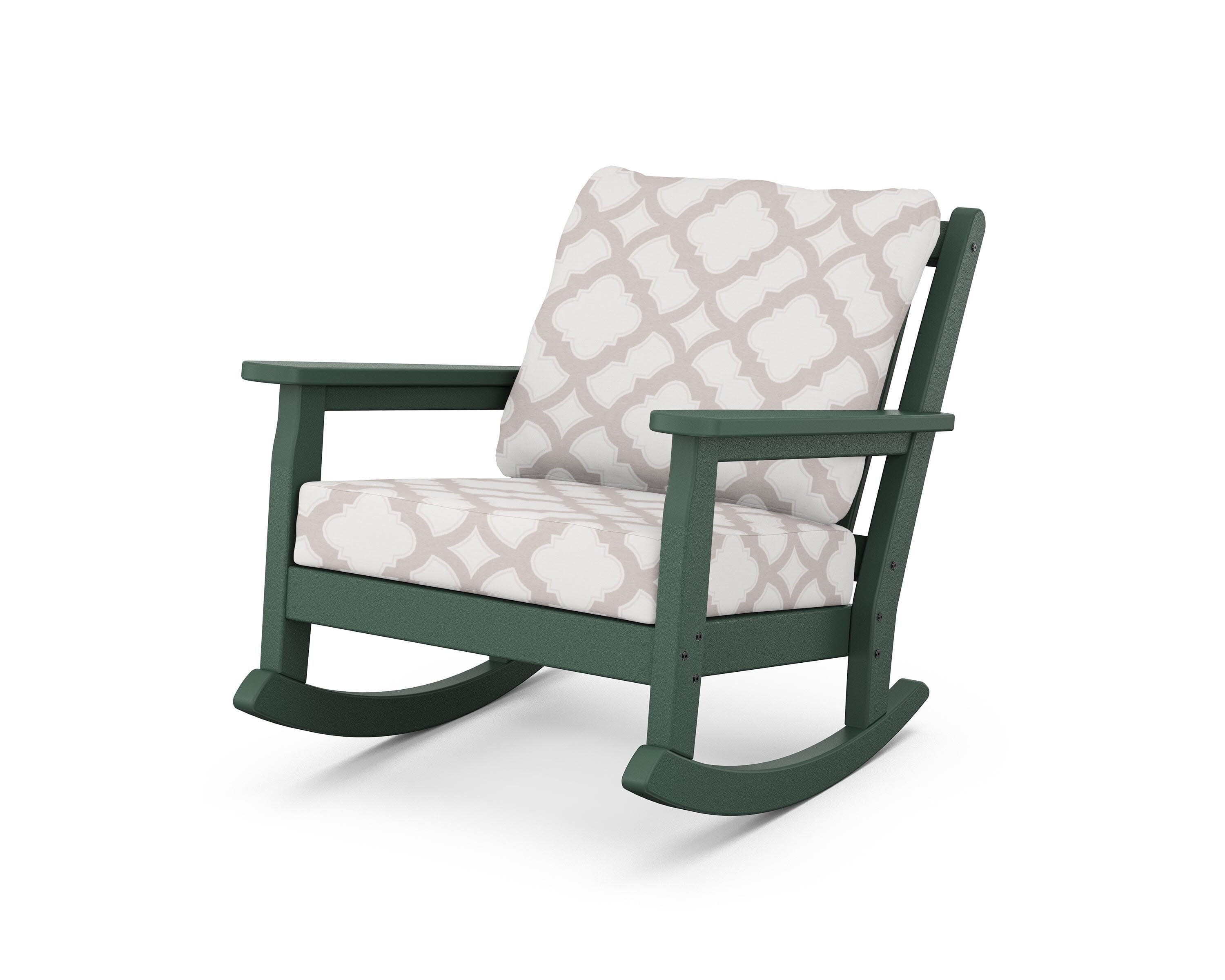 Chippendale Deep Seating Rocking Chair in Green / Trellis Dune Burlap