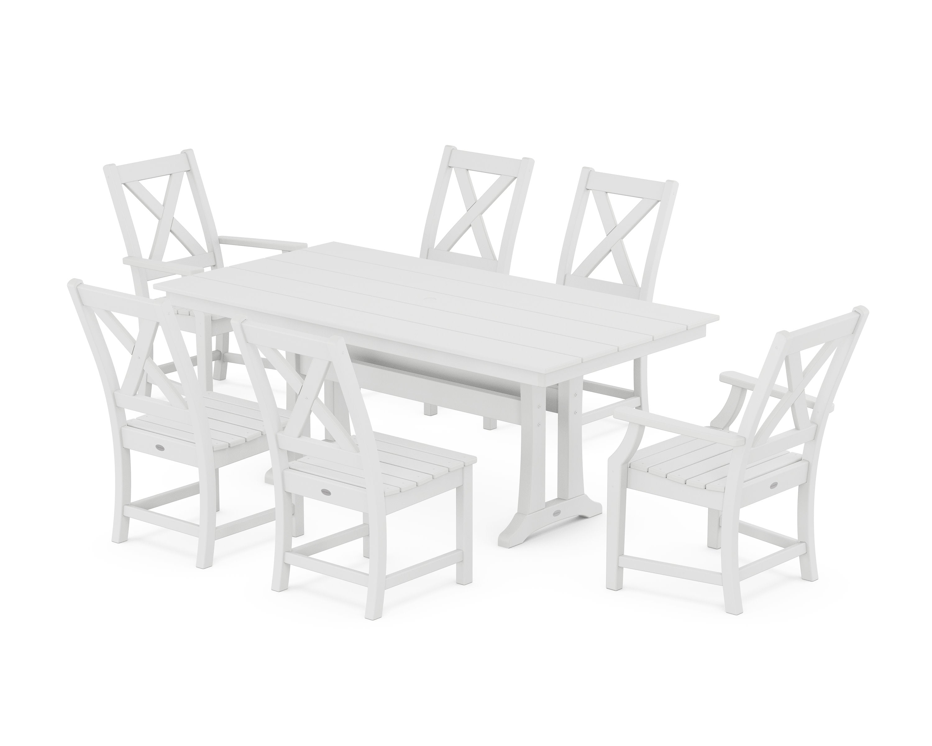 Braxton 7-Piece Farmhouse Dining Set With Trestle Legs in White