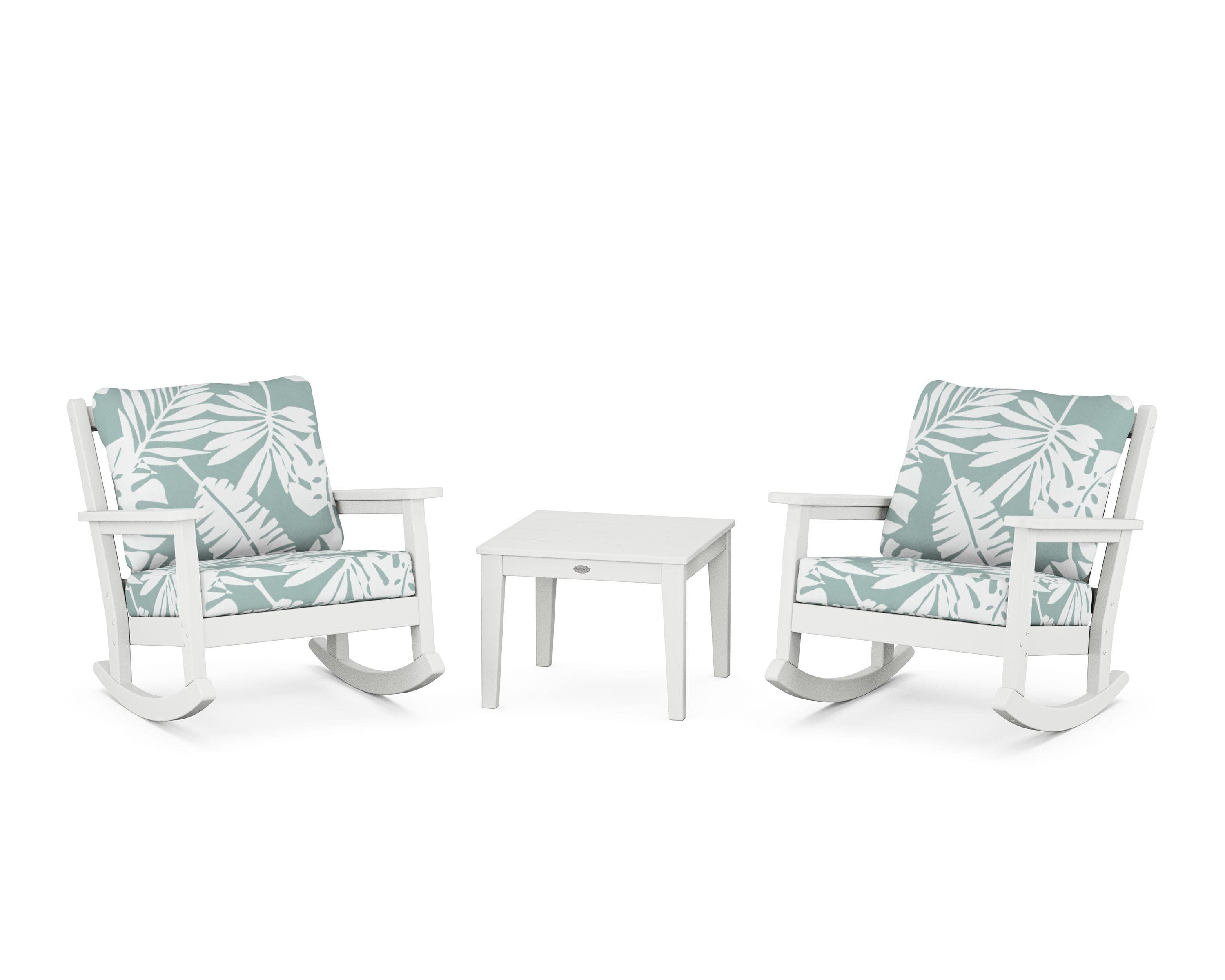 Chippendale 3-Piece Deep Seating Rocker Set in White / Leaf Glacier Spa