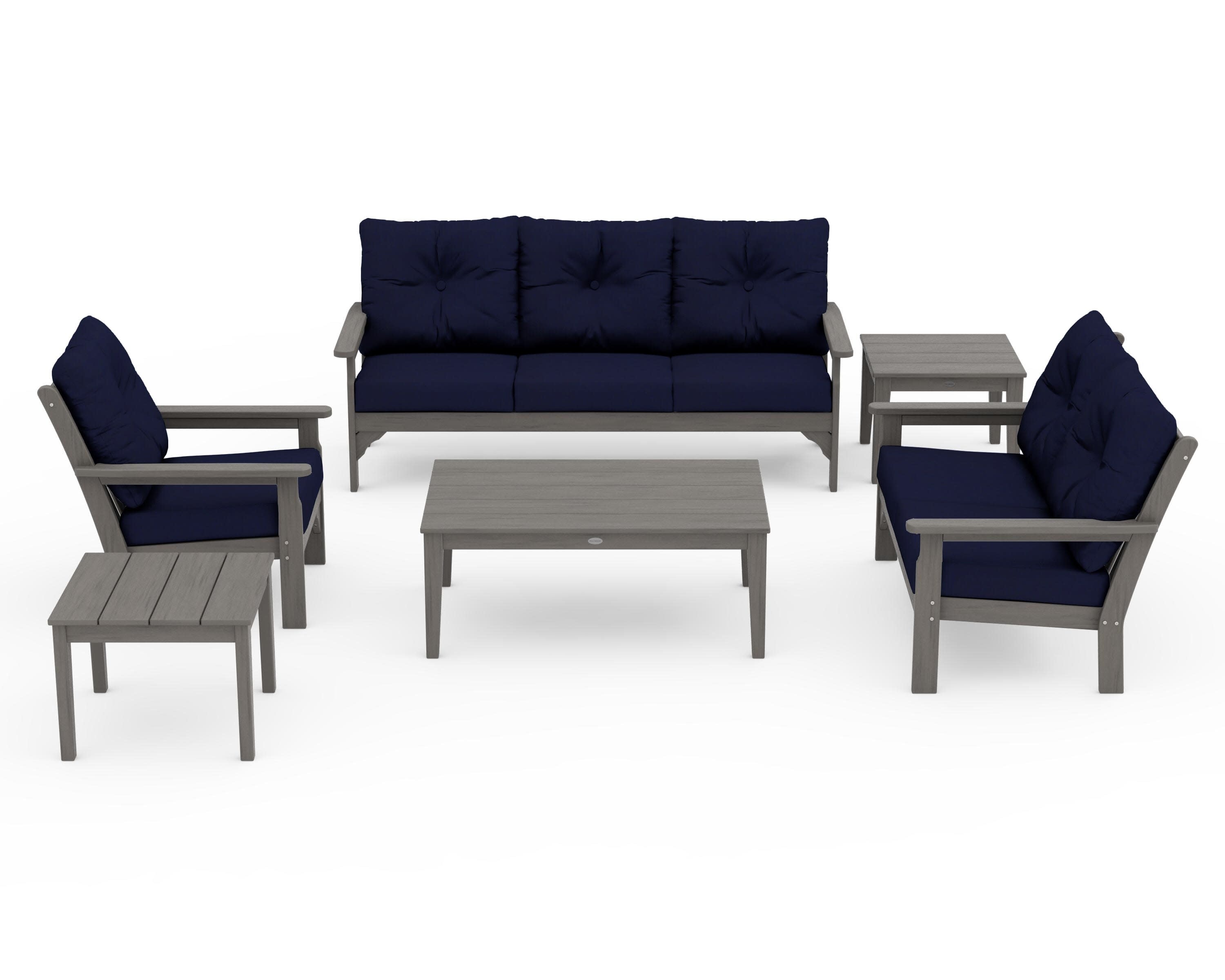 Vineyard 6-Piece Deep Seating Set in Driftwood / Navy