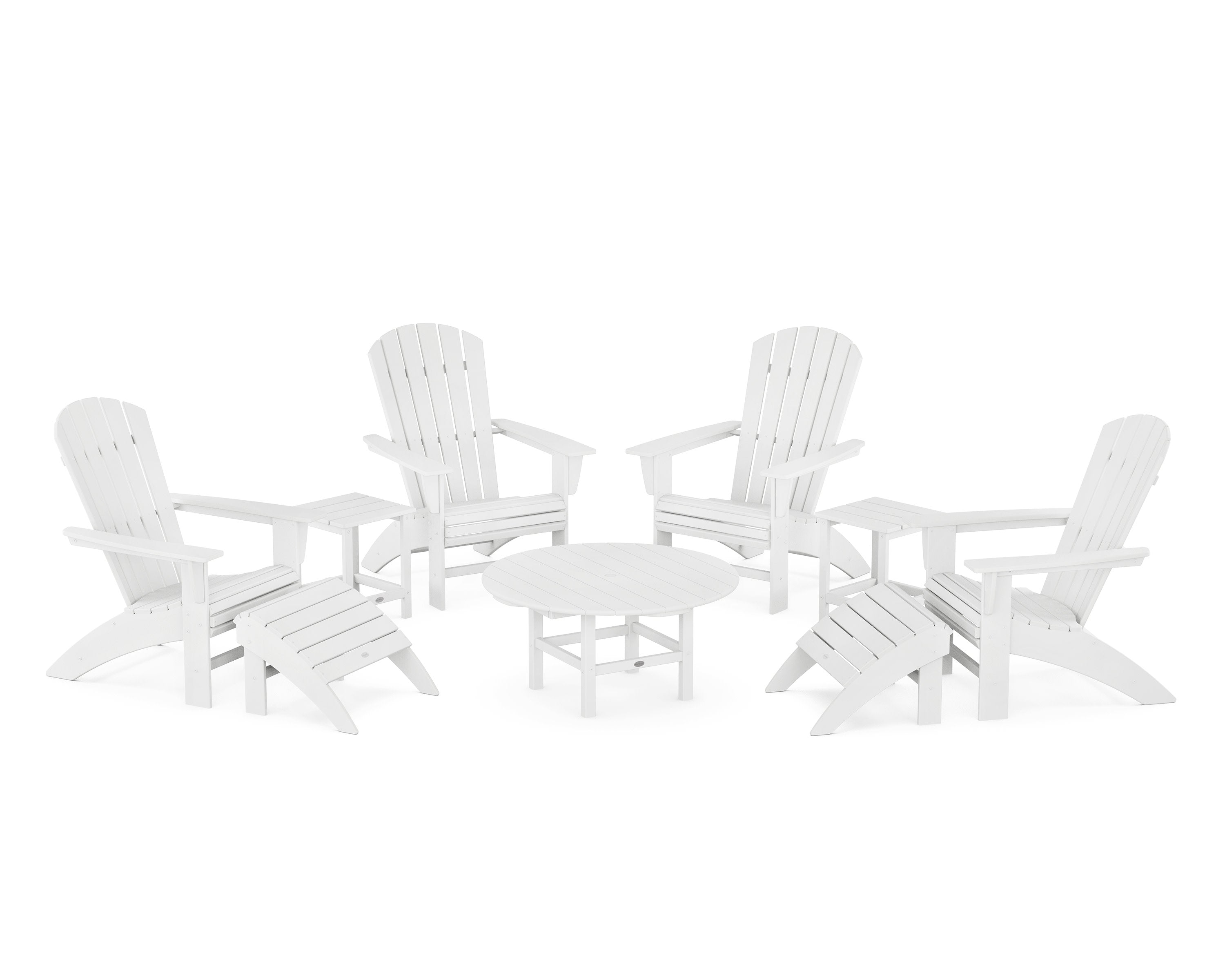 Nautical Curveback Adirondack Chair 9-Piece Conversation Set in White